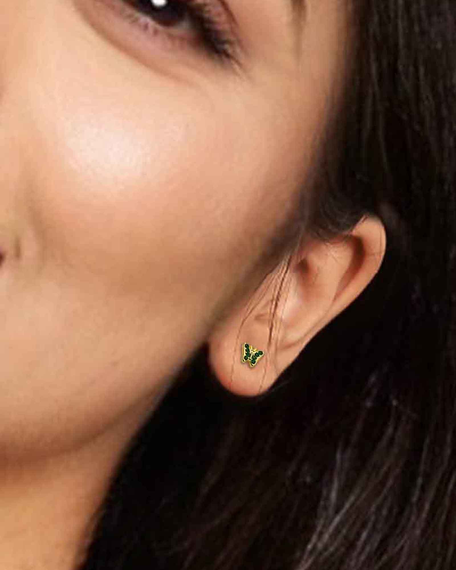 Green Zircon butterfly 18k gold plated waterproof earrings