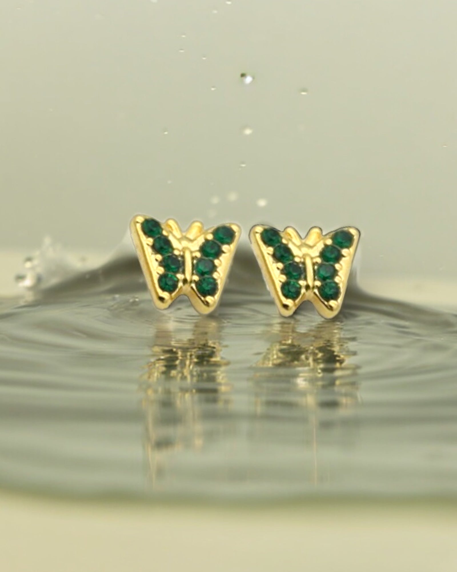 Green Zircon butterfly 18k gold plated waterproof earrings