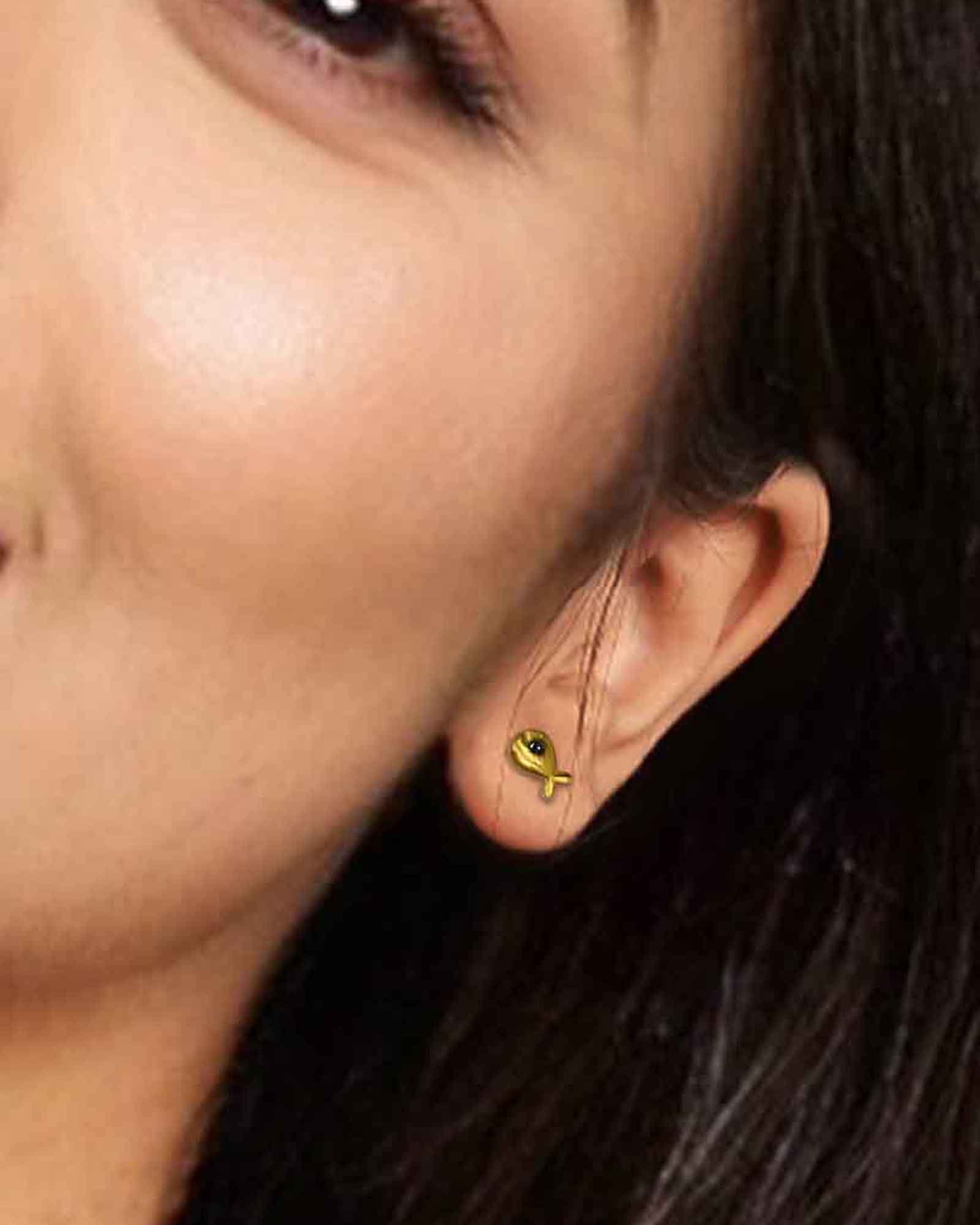 Mini fish 18k gold plated waterproof earrings