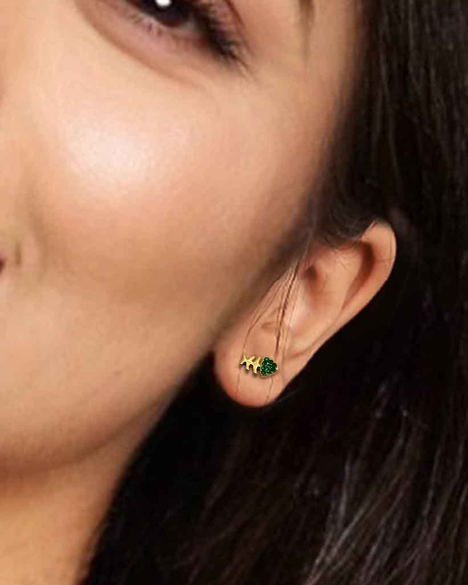 Green zircon fishy 18k gold plated waterproof earrings