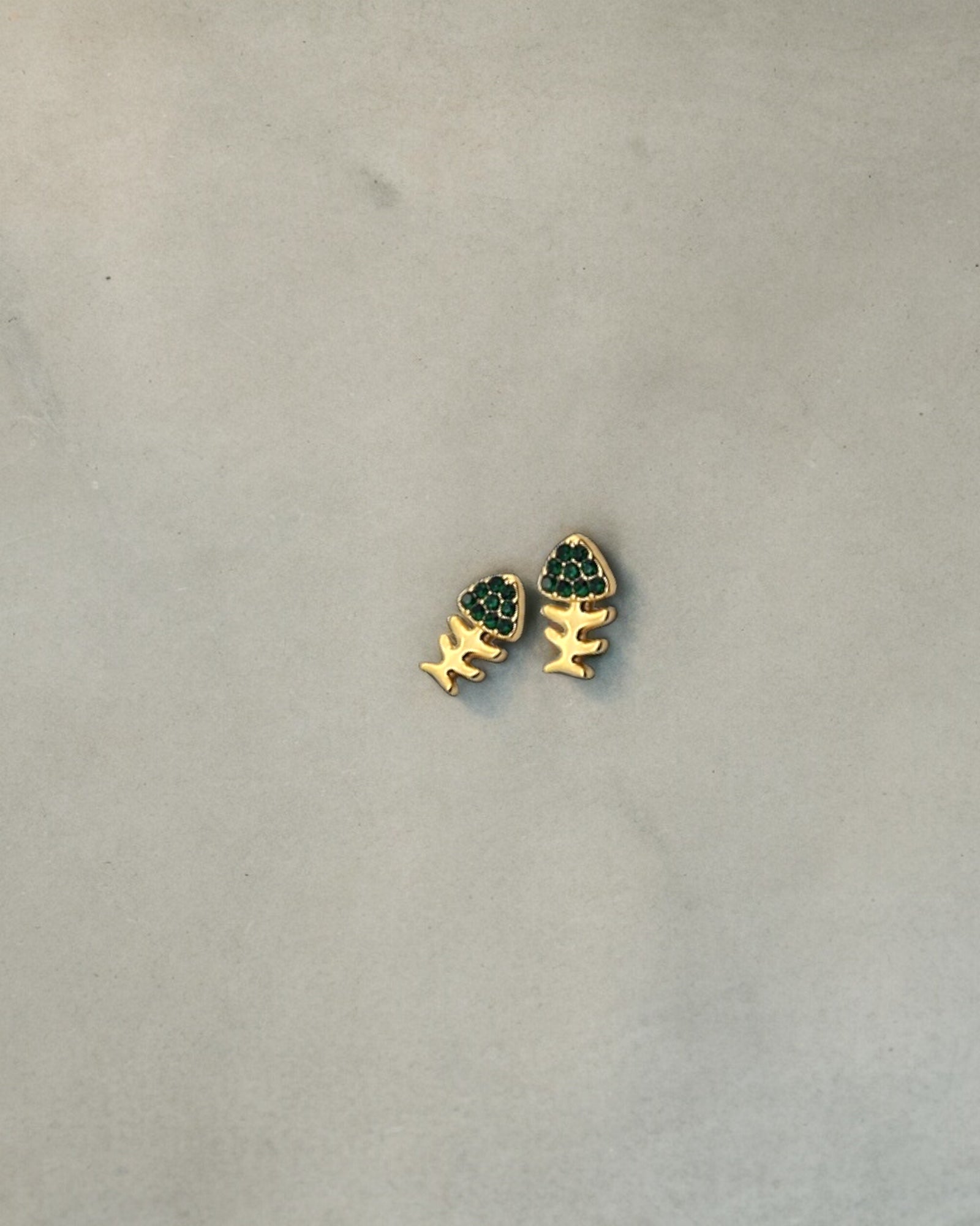 Green zircon fishy 18k gold plated waterproof earrings