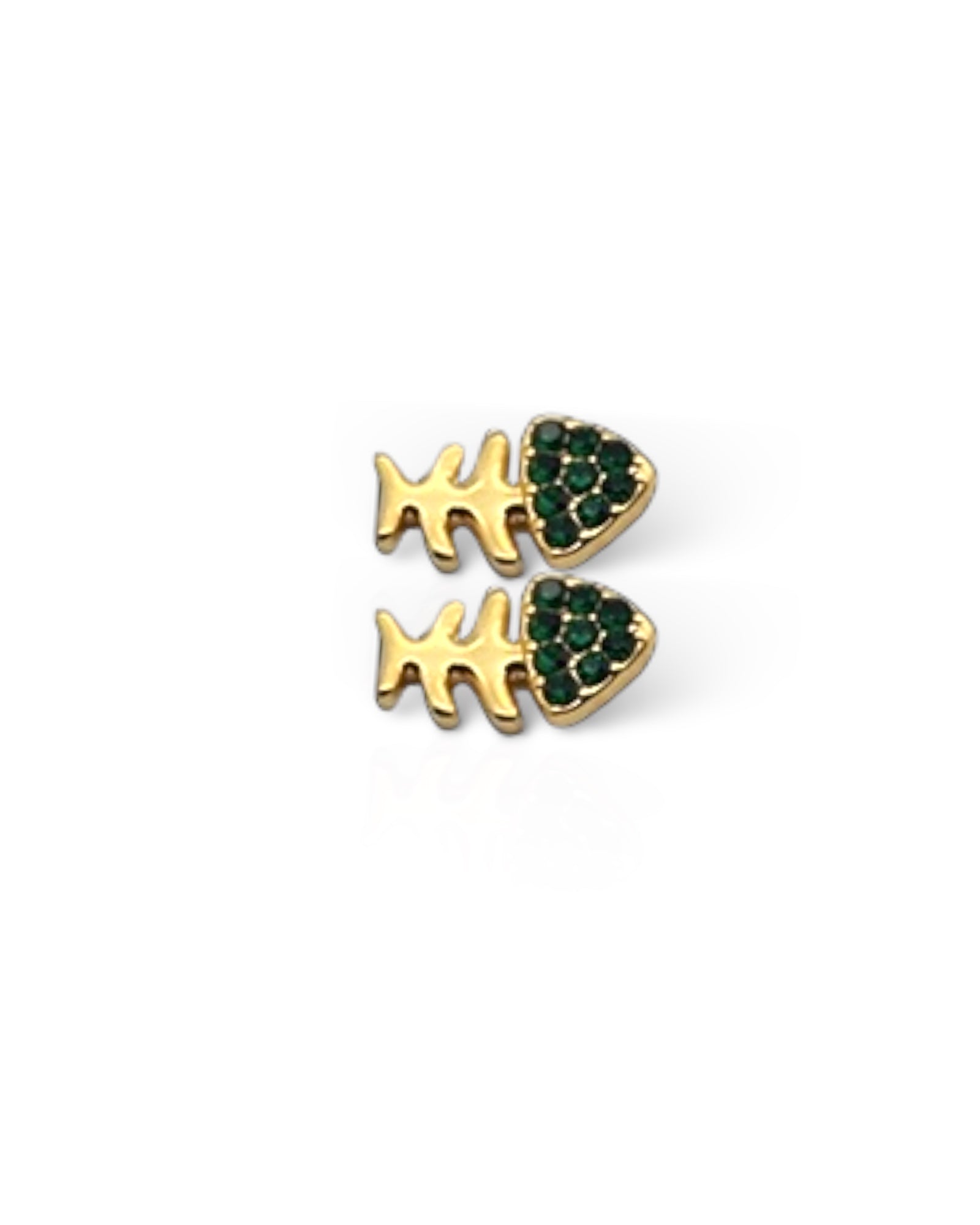 Green zircon fishy 18k gold plated waterproof earrings