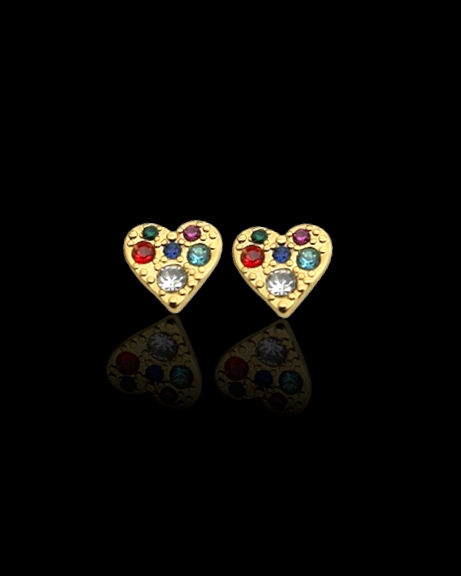 Multi colour zircon heart 18k gold plated waterproof earrings