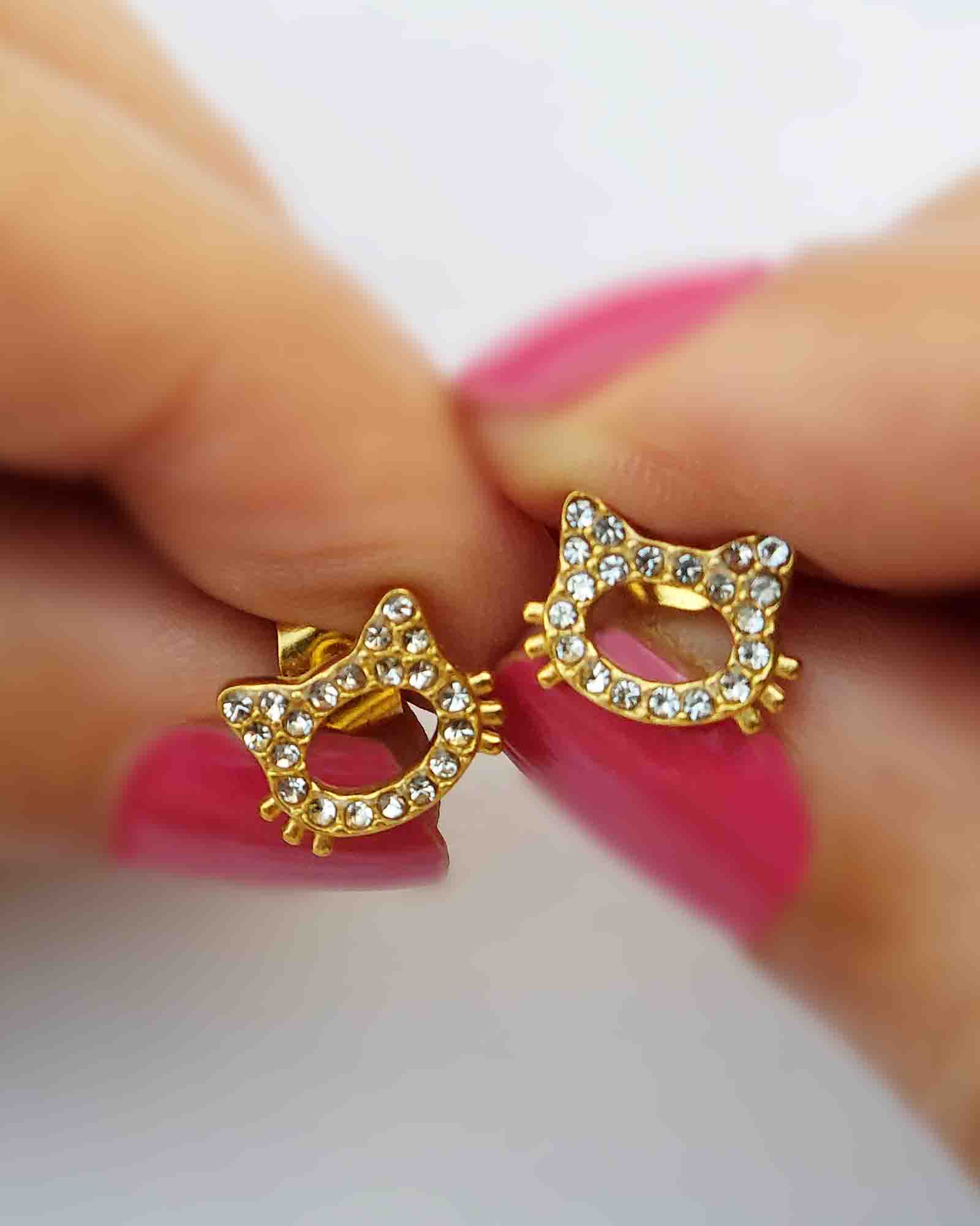 18k gold plated zircon catty waterproof earrings