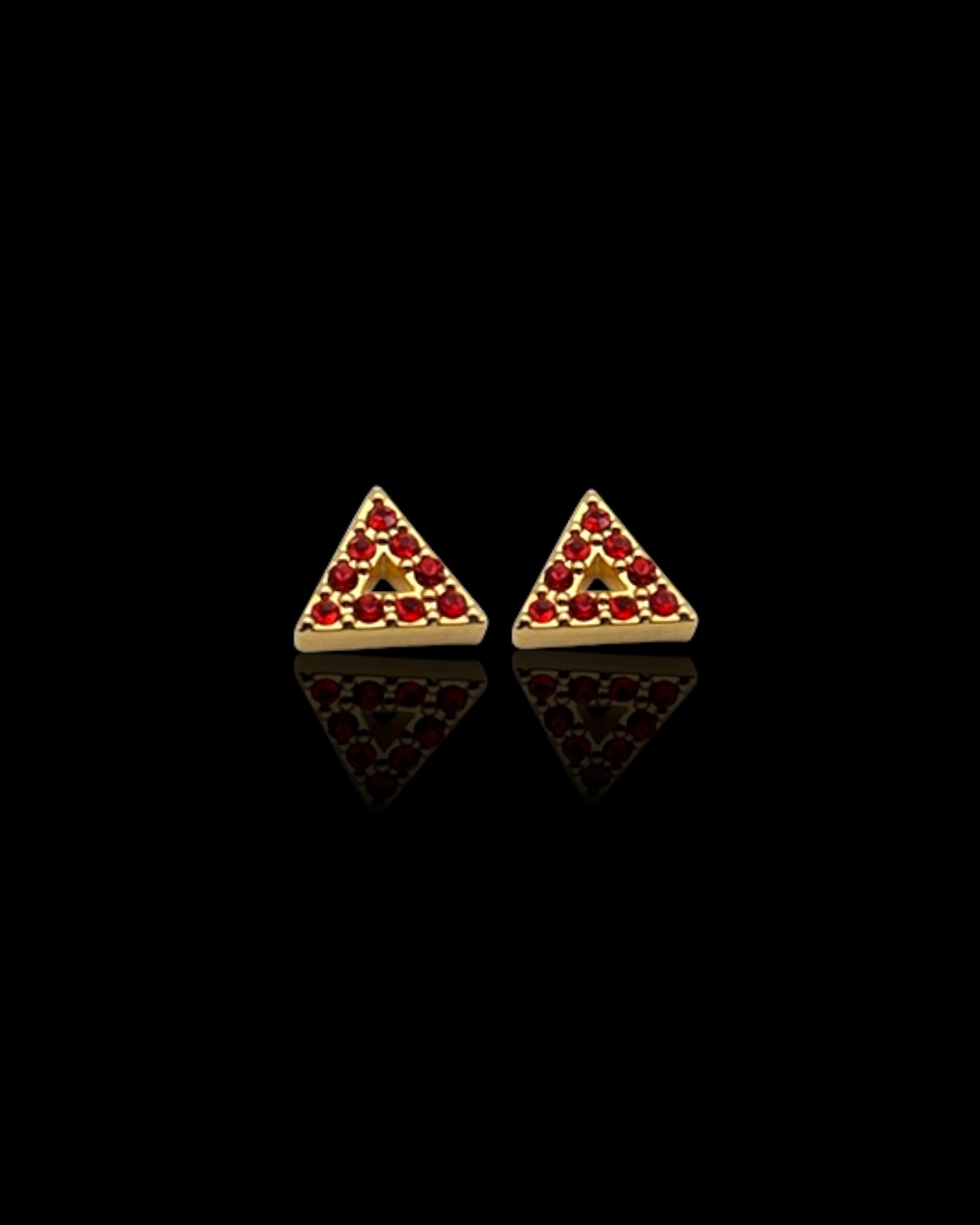 Red zircon triangle 18k gold plated waterproof earrings