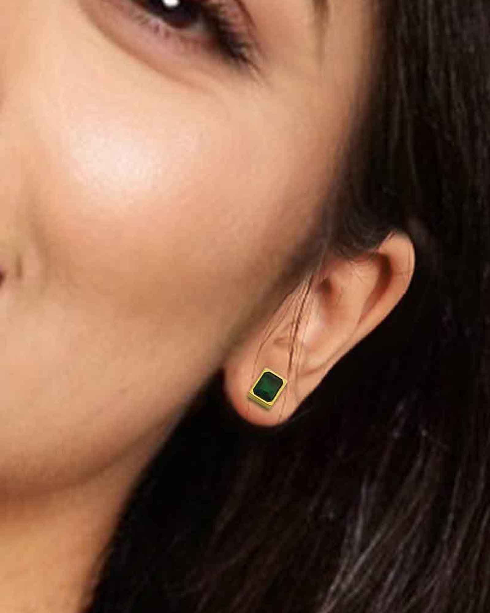 Royal green rectangle solid 18k gold plated waterproof earrings