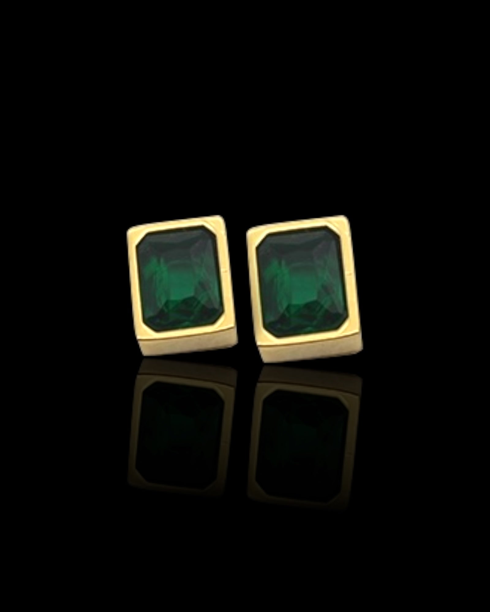 Royal green rectangle solid 18k gold plated waterproof earrings