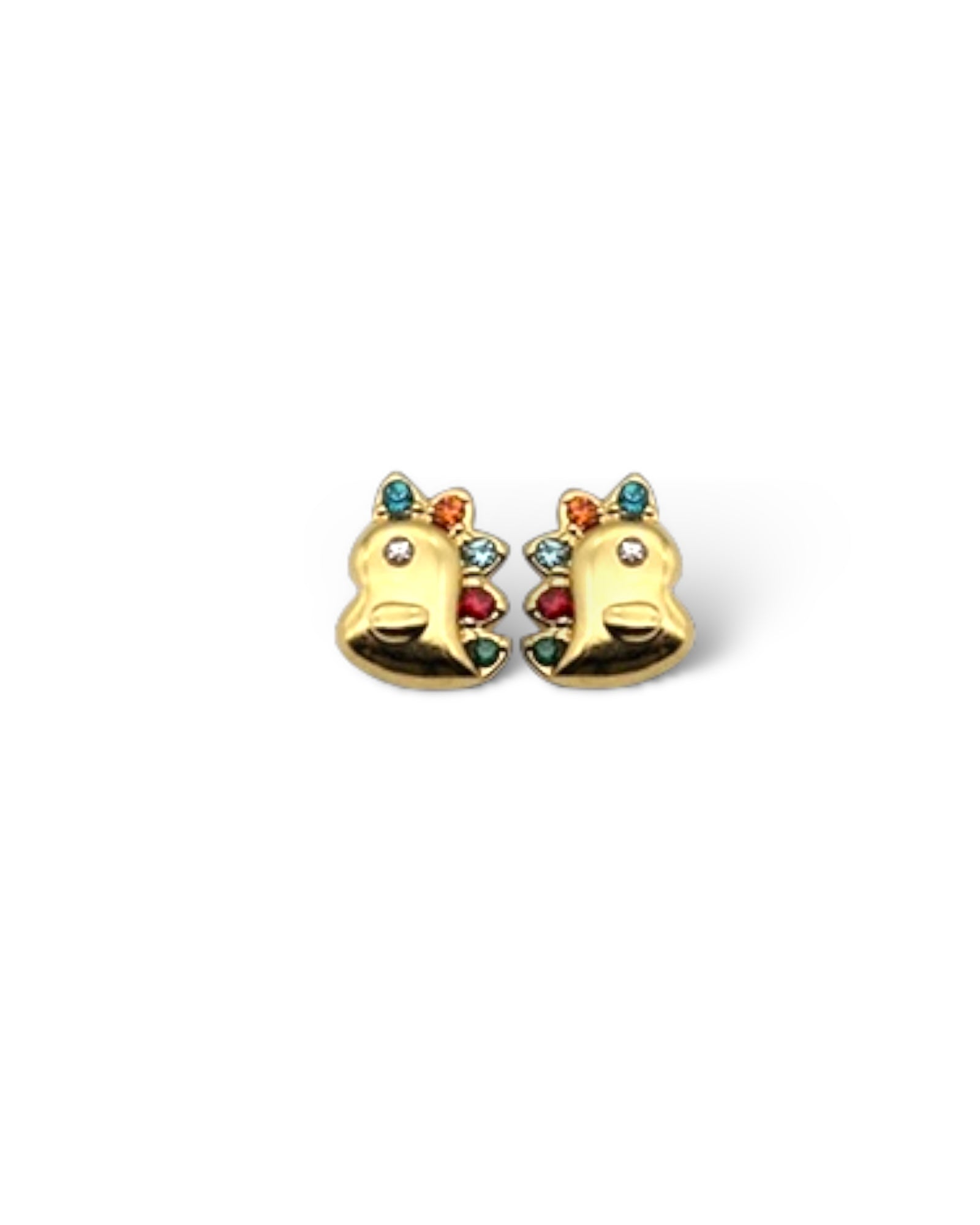 Multi colour zircon Unicorn 18k gold plated waterproof earrings