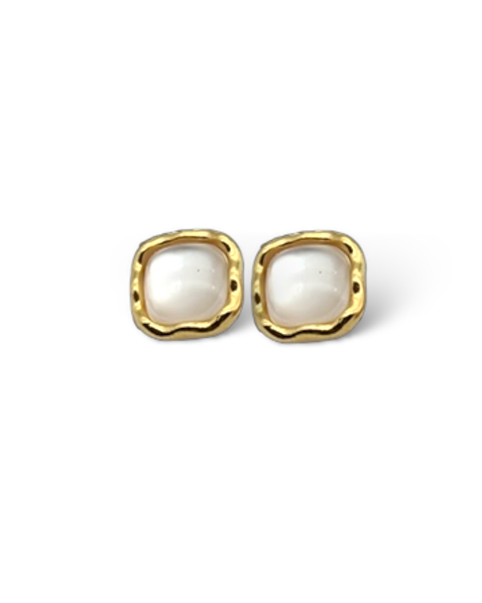 Cushion white hollographic 18k gold plated waterproof earrings