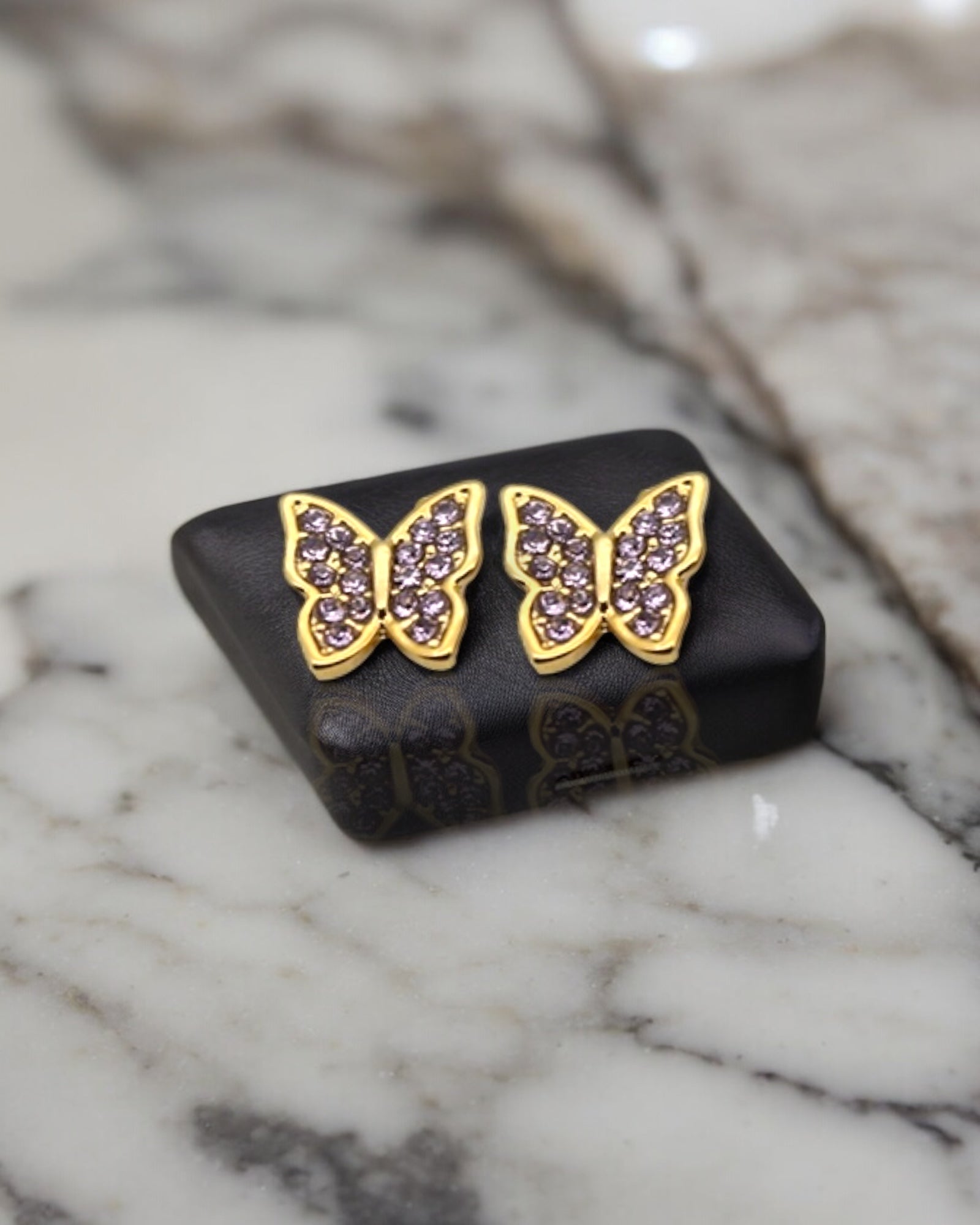 Pink zircon butterfly 18k gold plated waterproof earrings