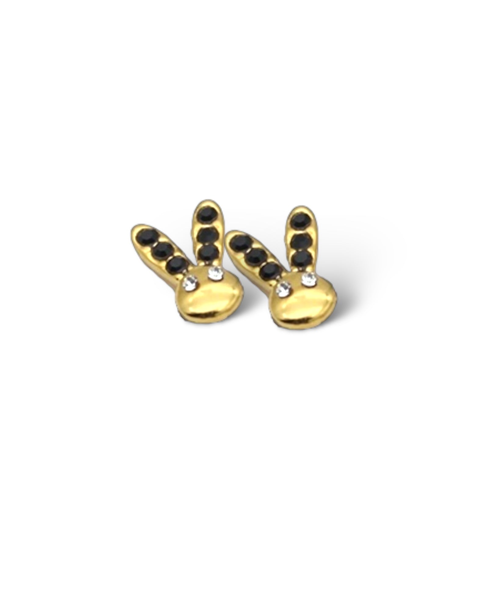 Bunny with white & black zircons 18k gold plated waterproof earrings