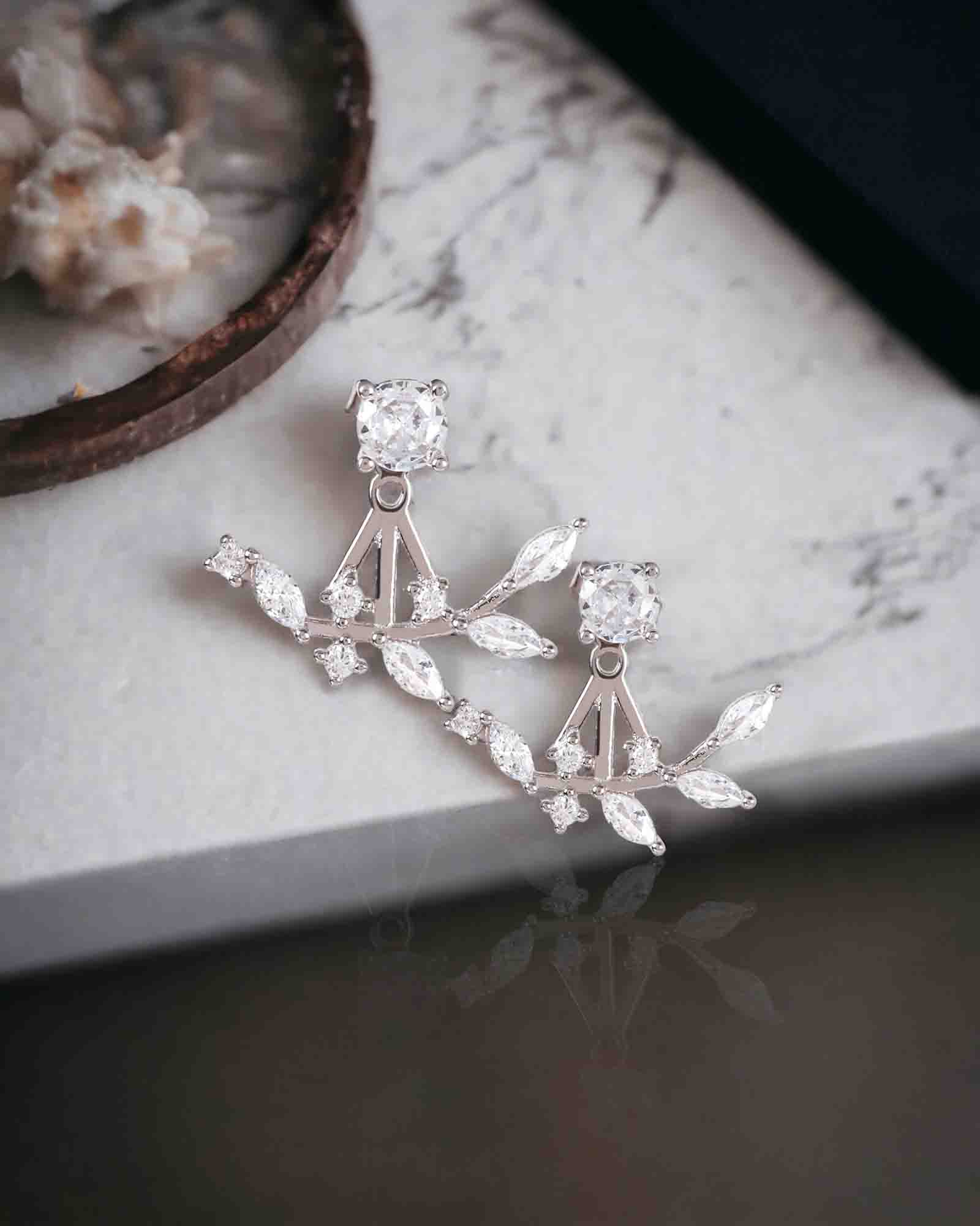 2 in 1 leafy affair sterling silver earring set