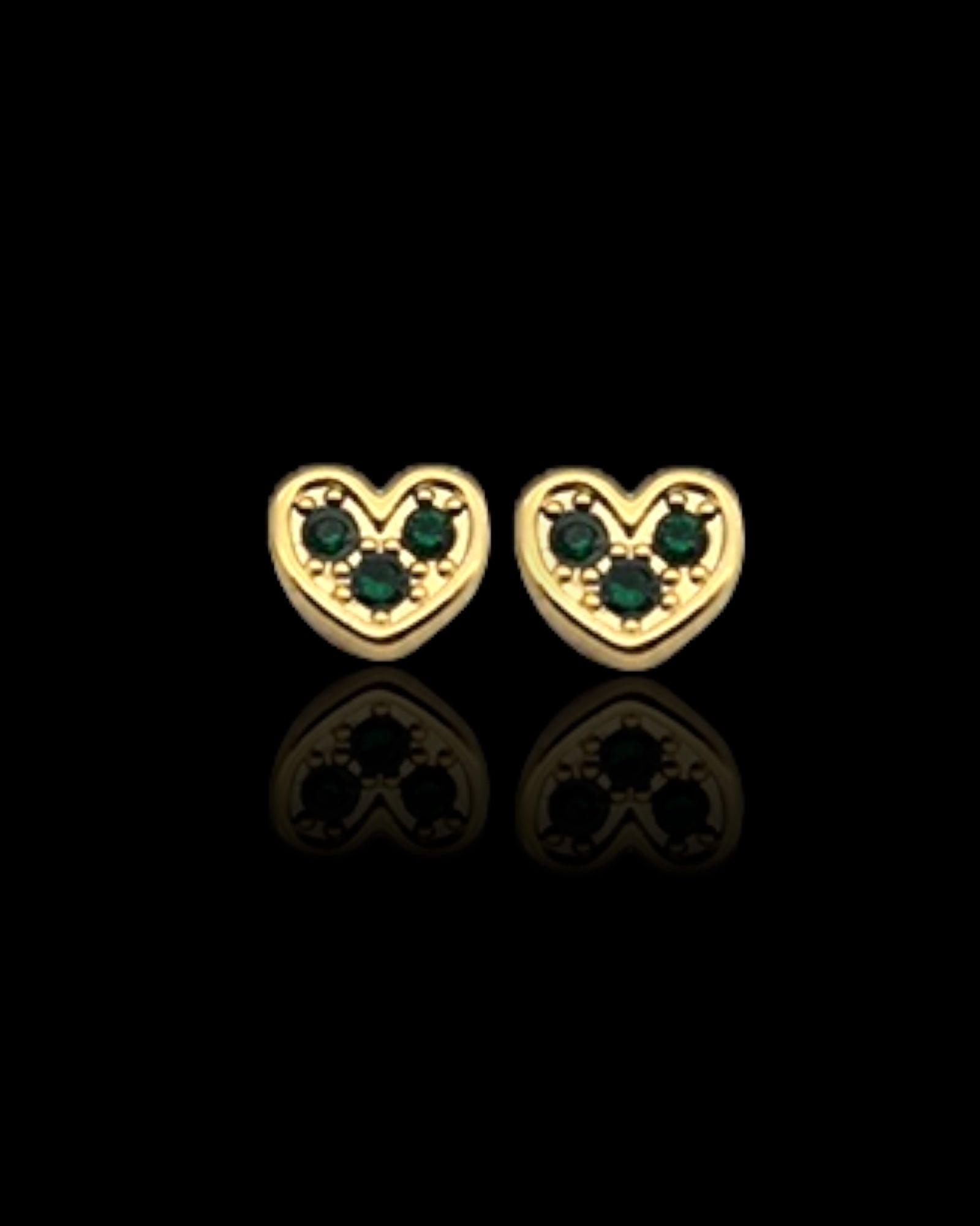 Green zircon mini hearts 18k gold plated waterproof earrings