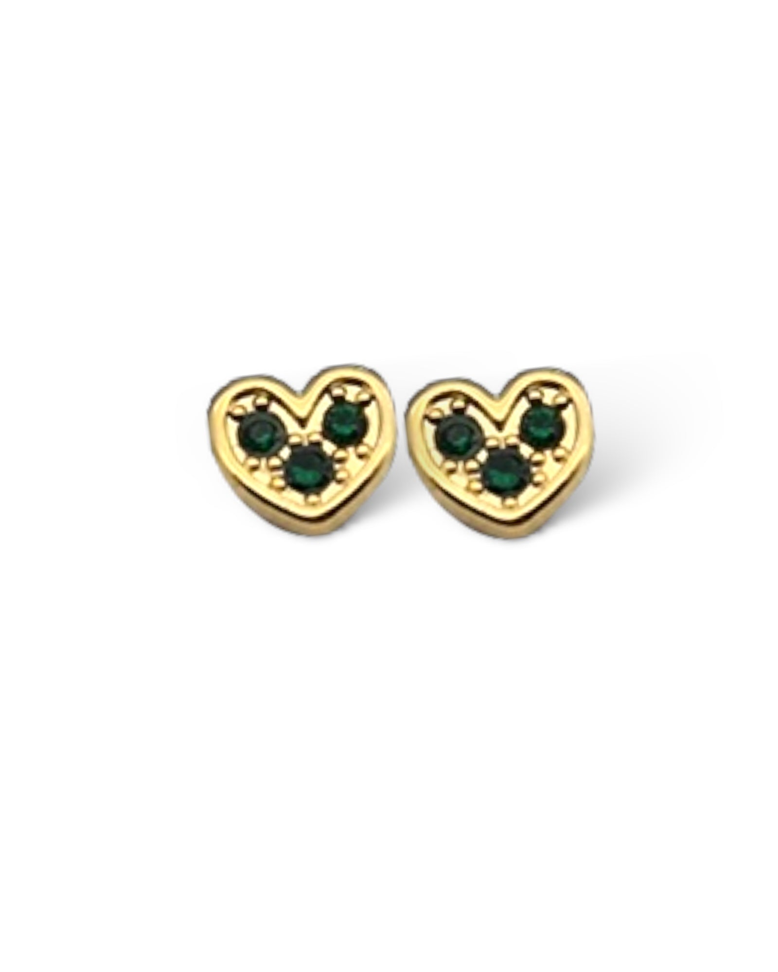 Green zircon mini hearts 18k gold plated waterproof earrings