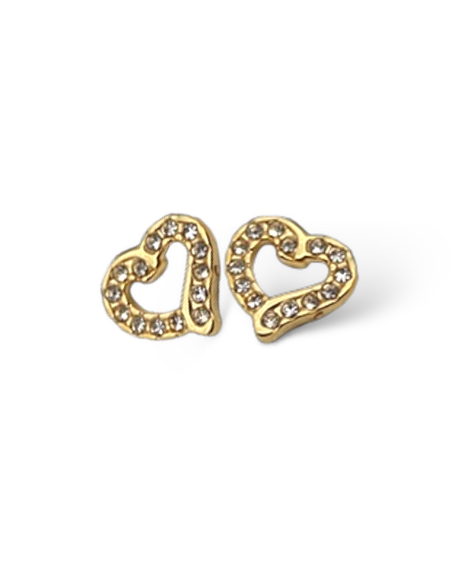 Hammered heart with zircon 18k gold plated waterproof earrings