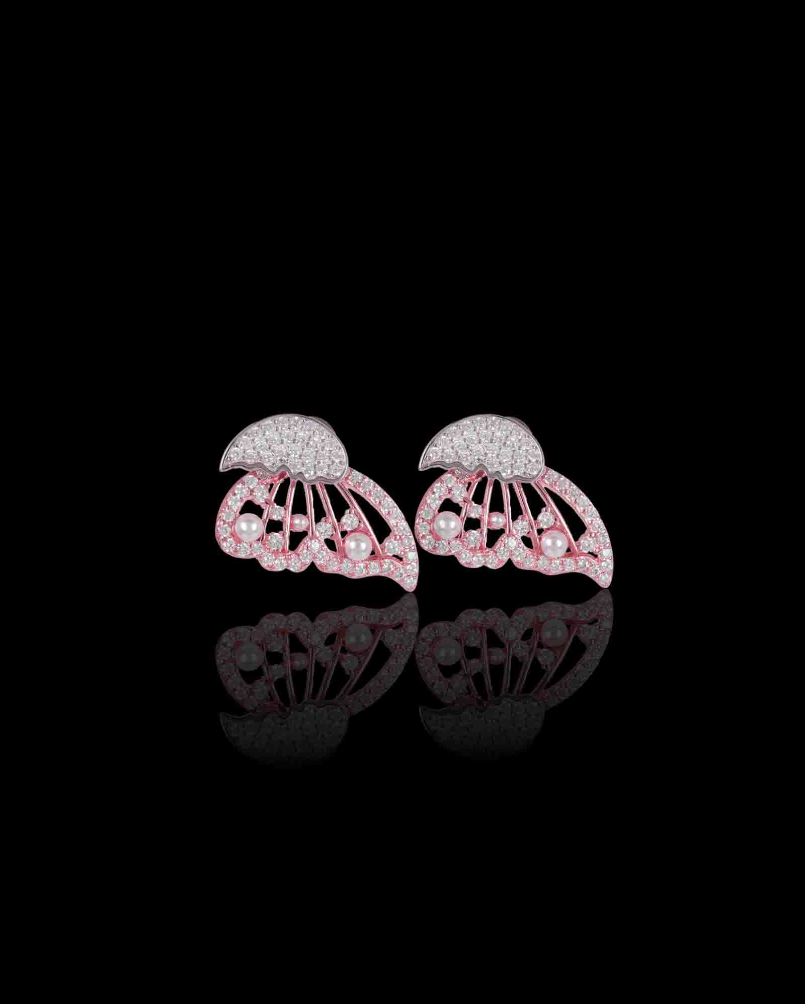 2 in 1 Butterflies sterling silver studs in rosegold & rhodium plating