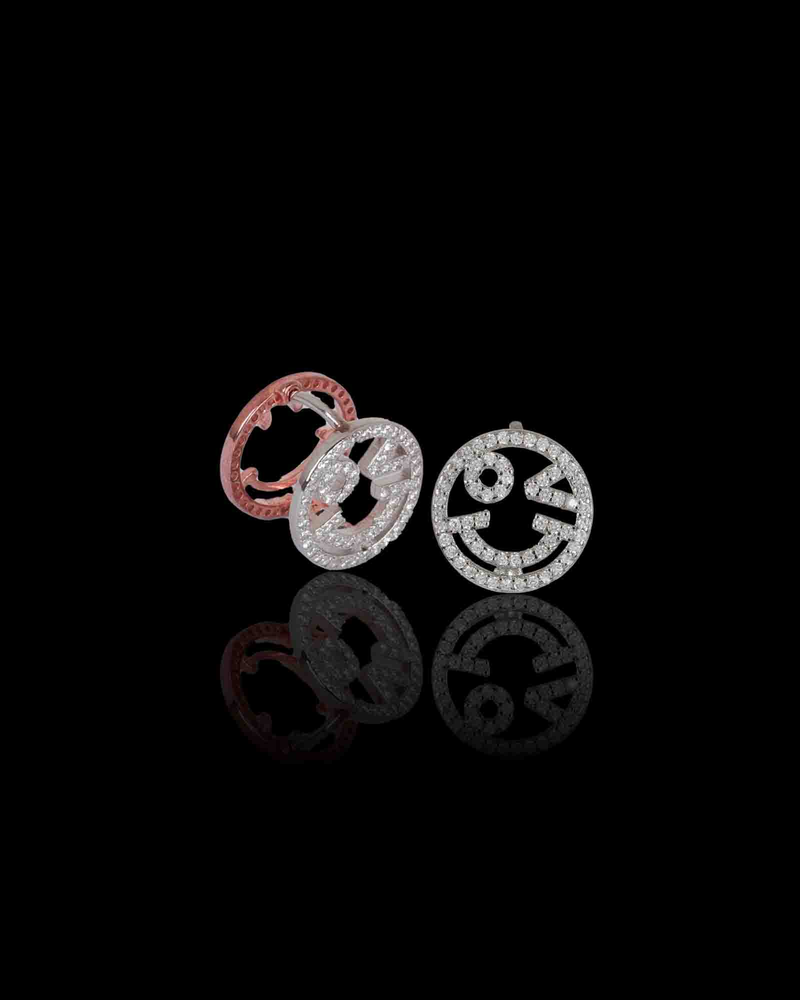 2 in 1 Smiley dual sided sterling silver studs in rhodium & gold plating