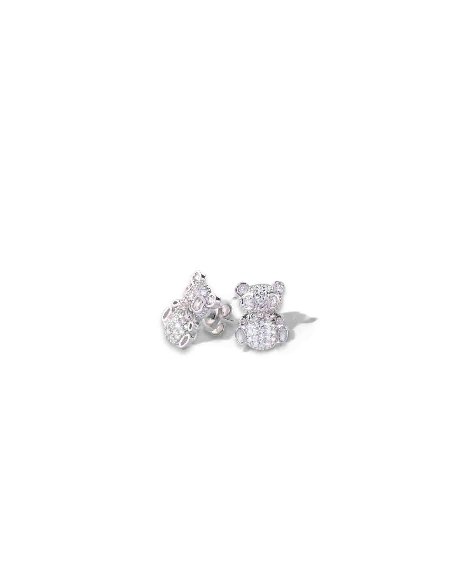 Teddy sterling silver studs in rhodium plating