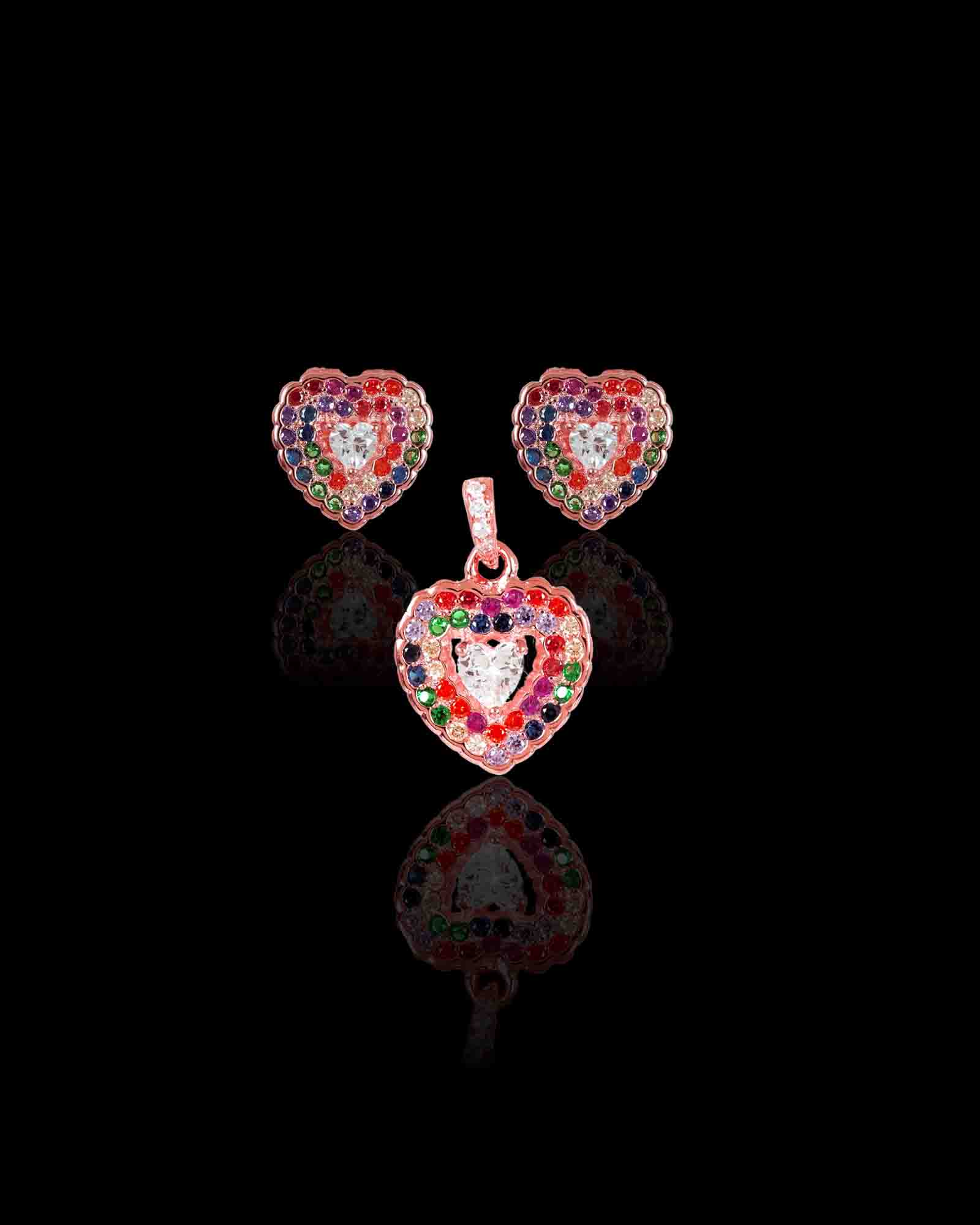 Colourful Heart earrings & pendant set