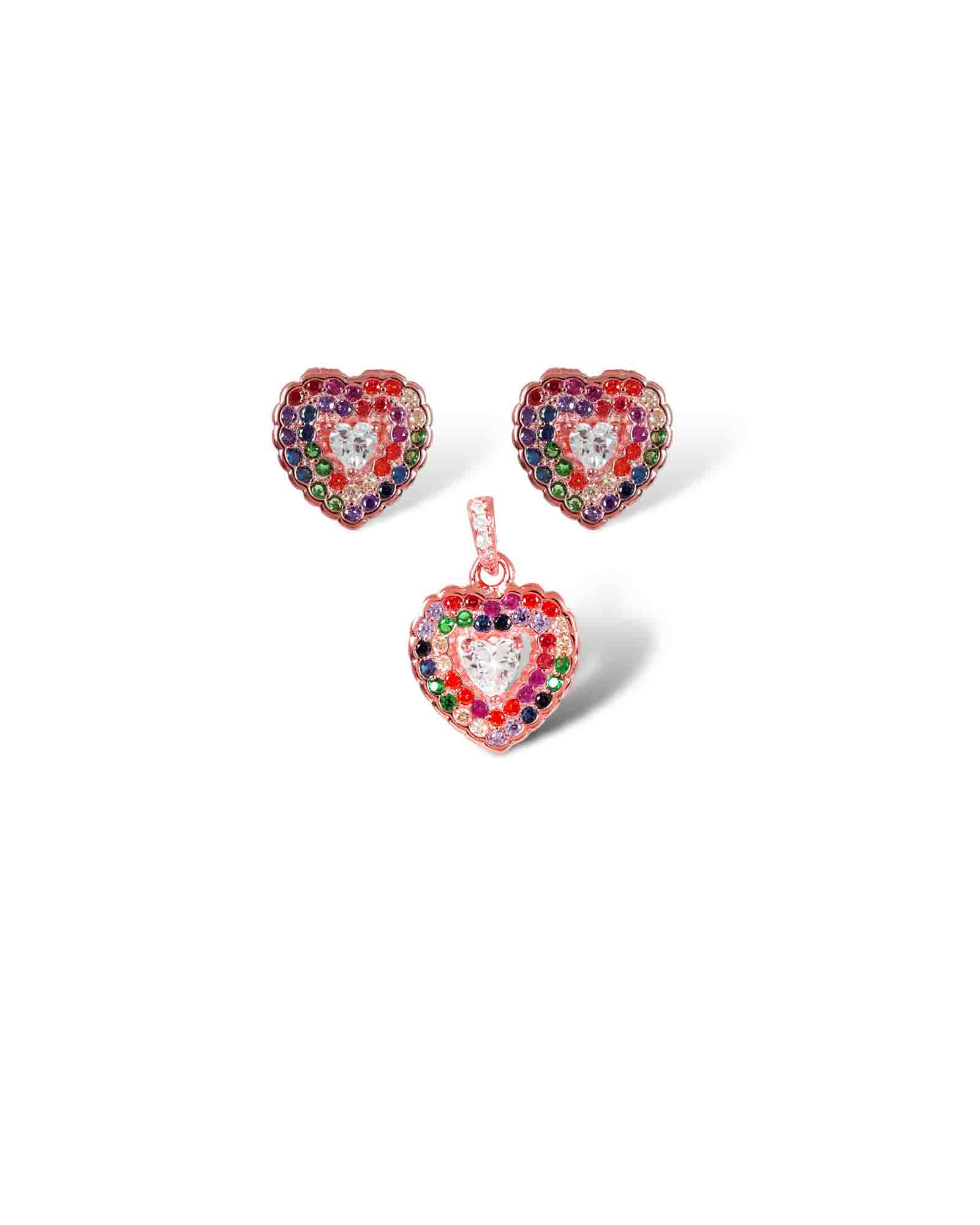 Colourful Heart earrings & pendant set