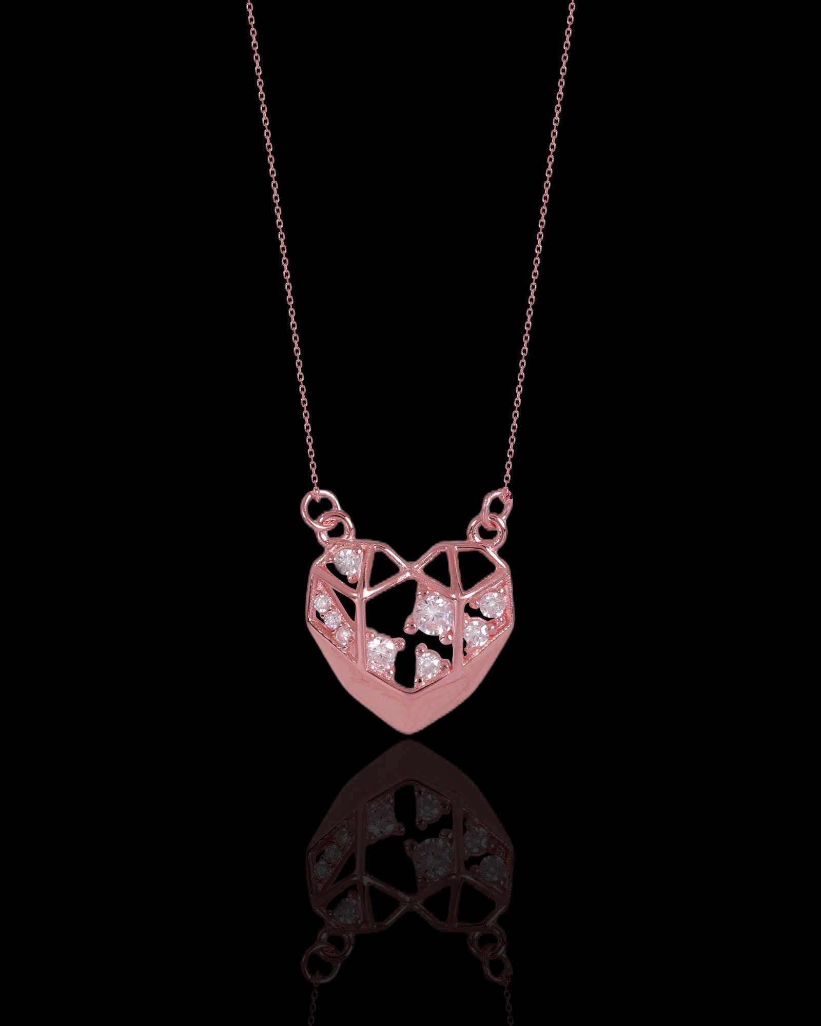 Broken Heart rose gold pure silver pendant necklace