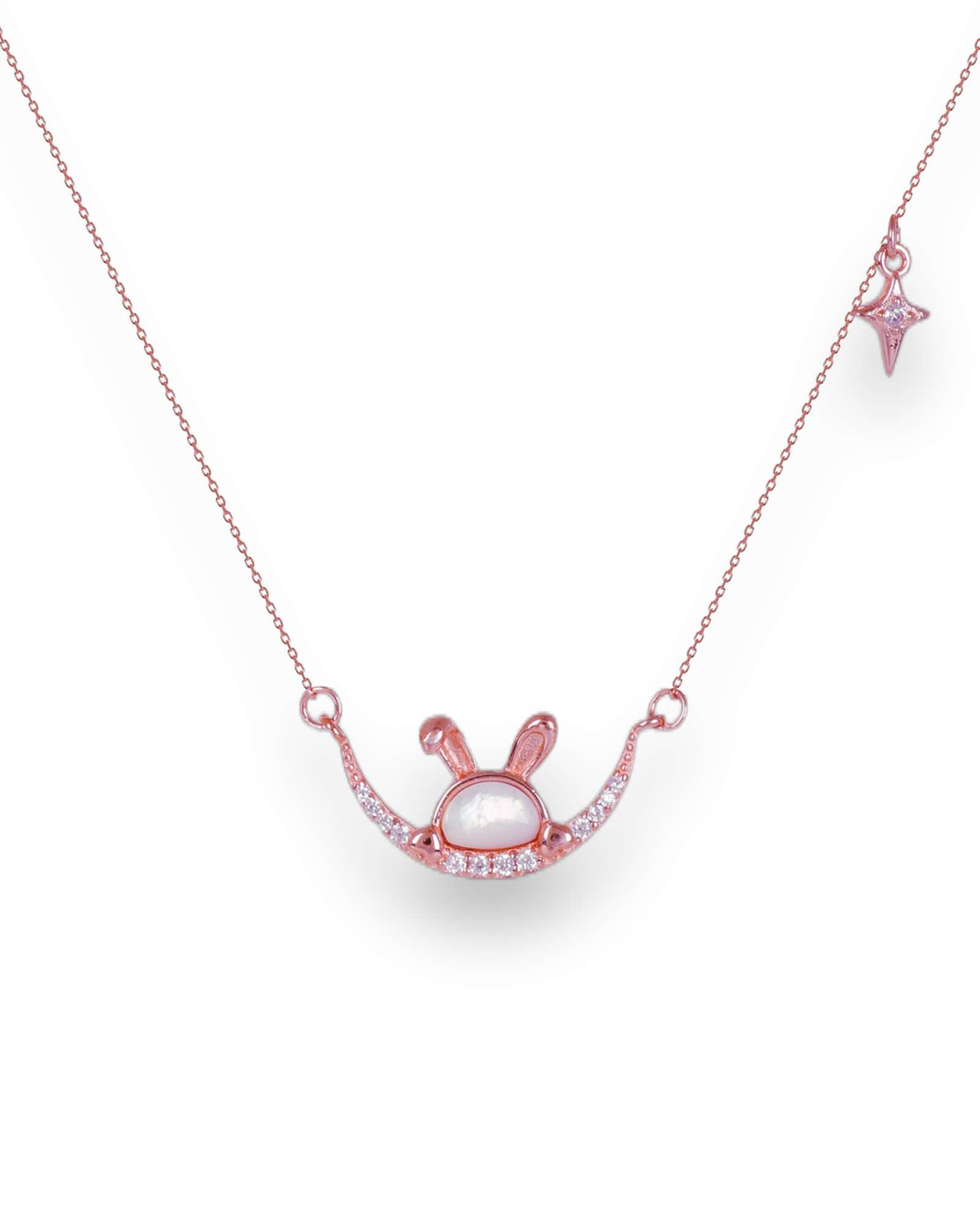 Rose Gold Bunny pure sterling silver pendant necklace