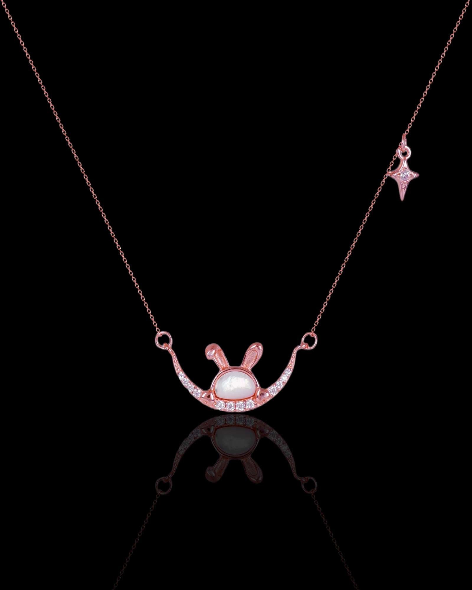 Rose Gold Bunny pure sterling silver pendant necklace