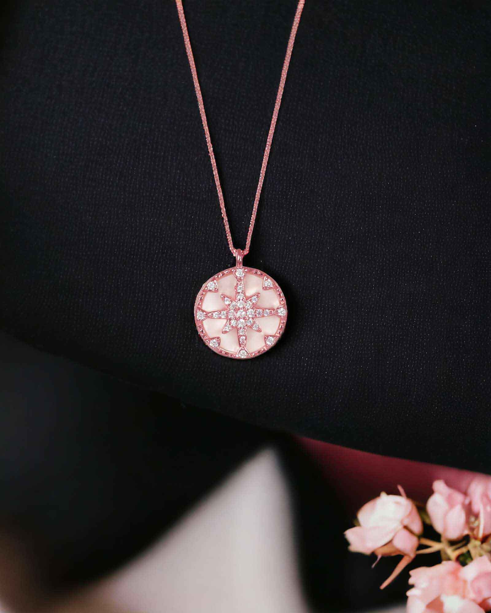 Starry Circle rose gold 925 silver pendant with chain