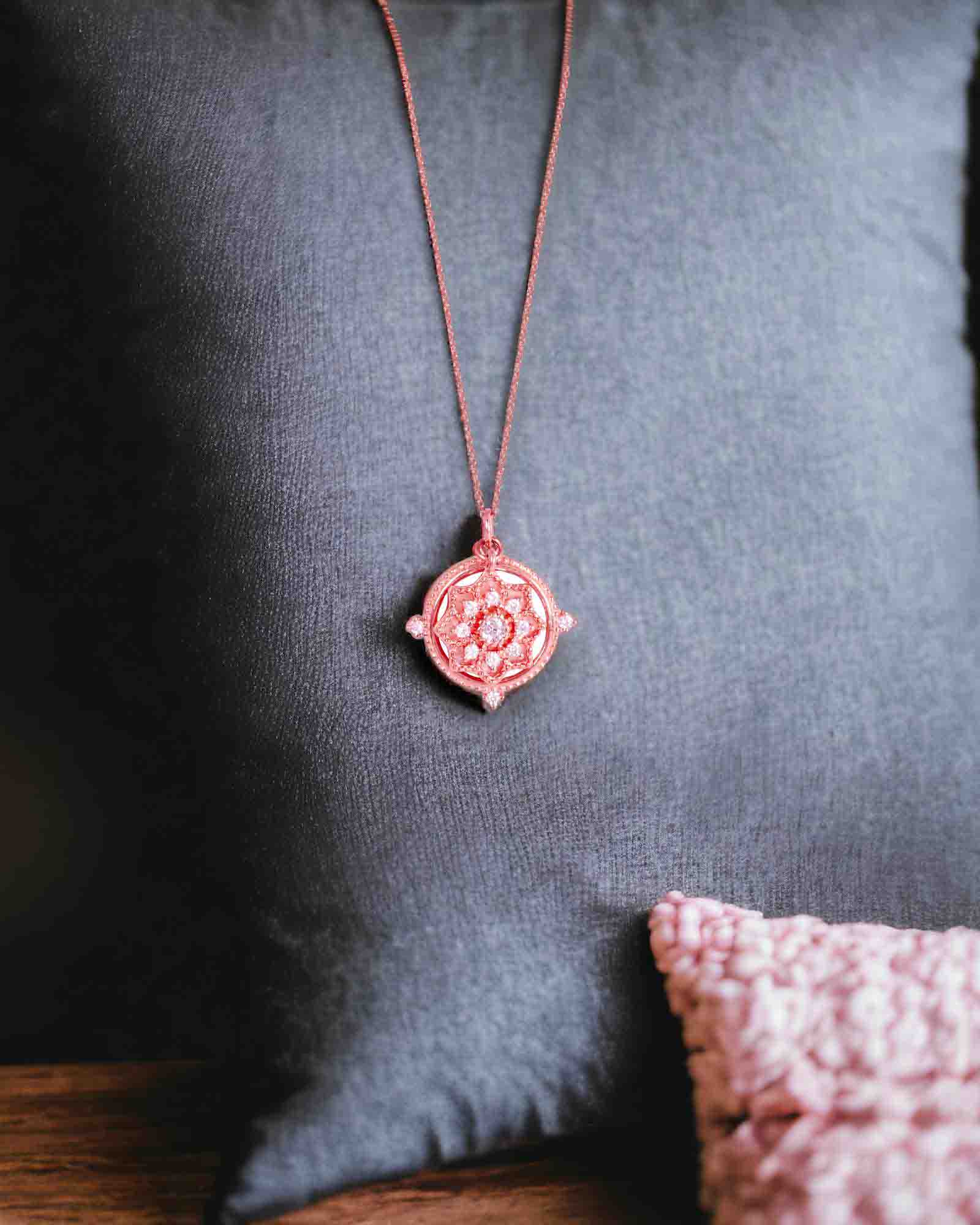 Two circles of Life rose gold pure silver pendant necklace