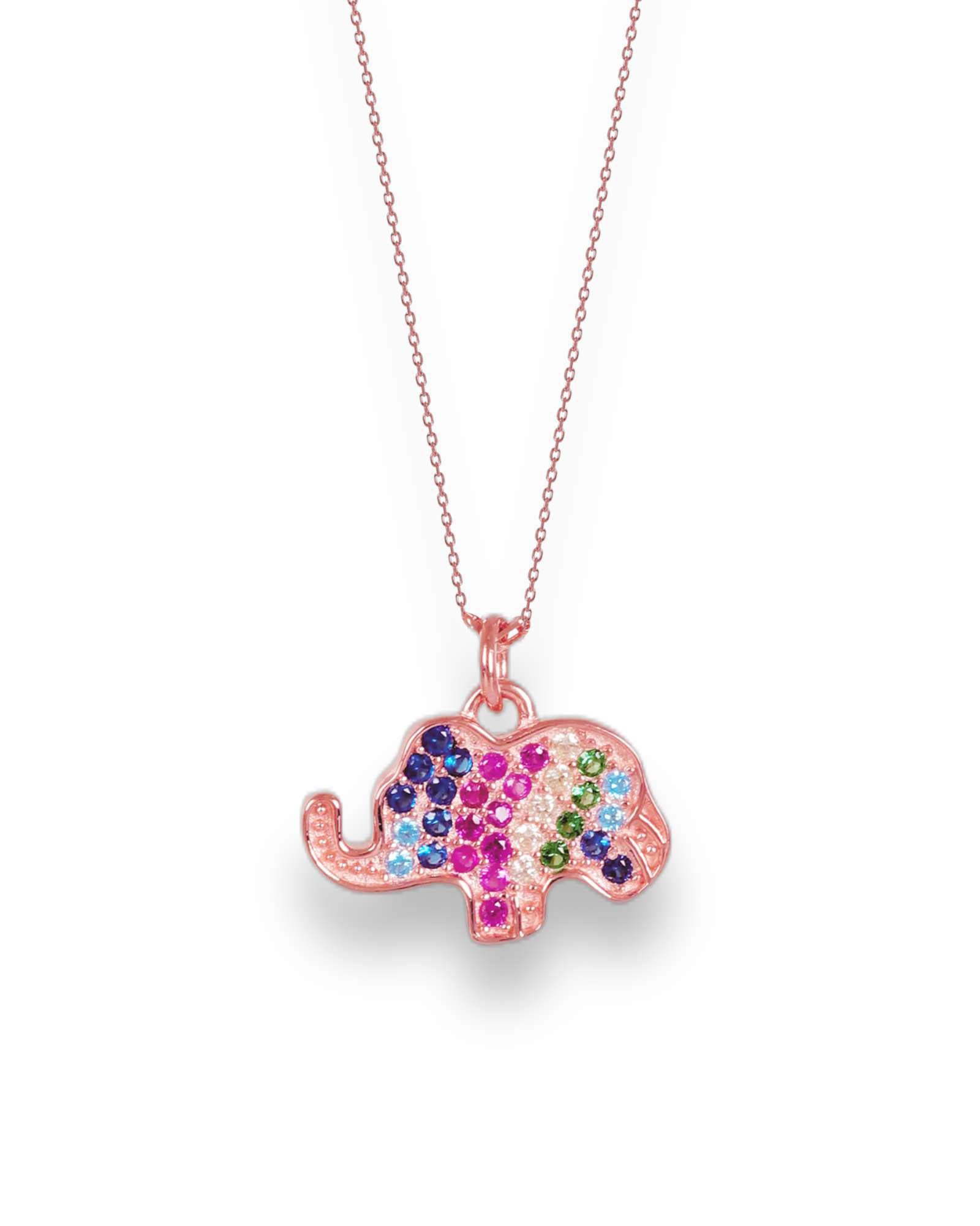 Colourful zircon Maddy Haathi 925 silver pendant with link chain in rose gold