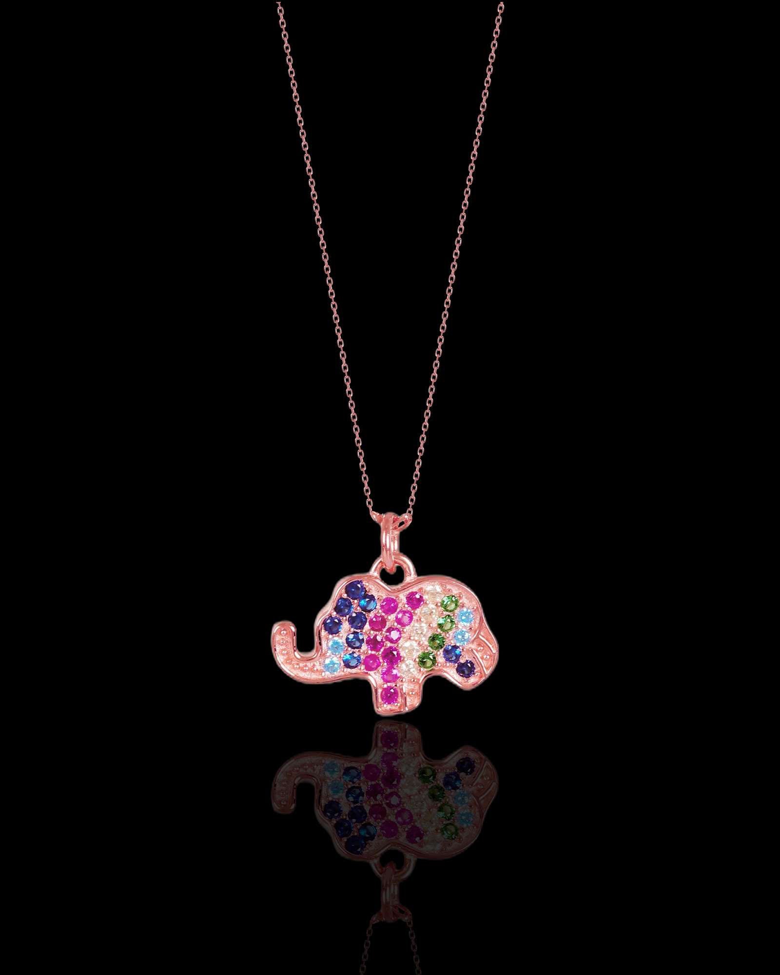 Colourful zircon Maddy Haathi 925 silver pendant with link chain in rose gold