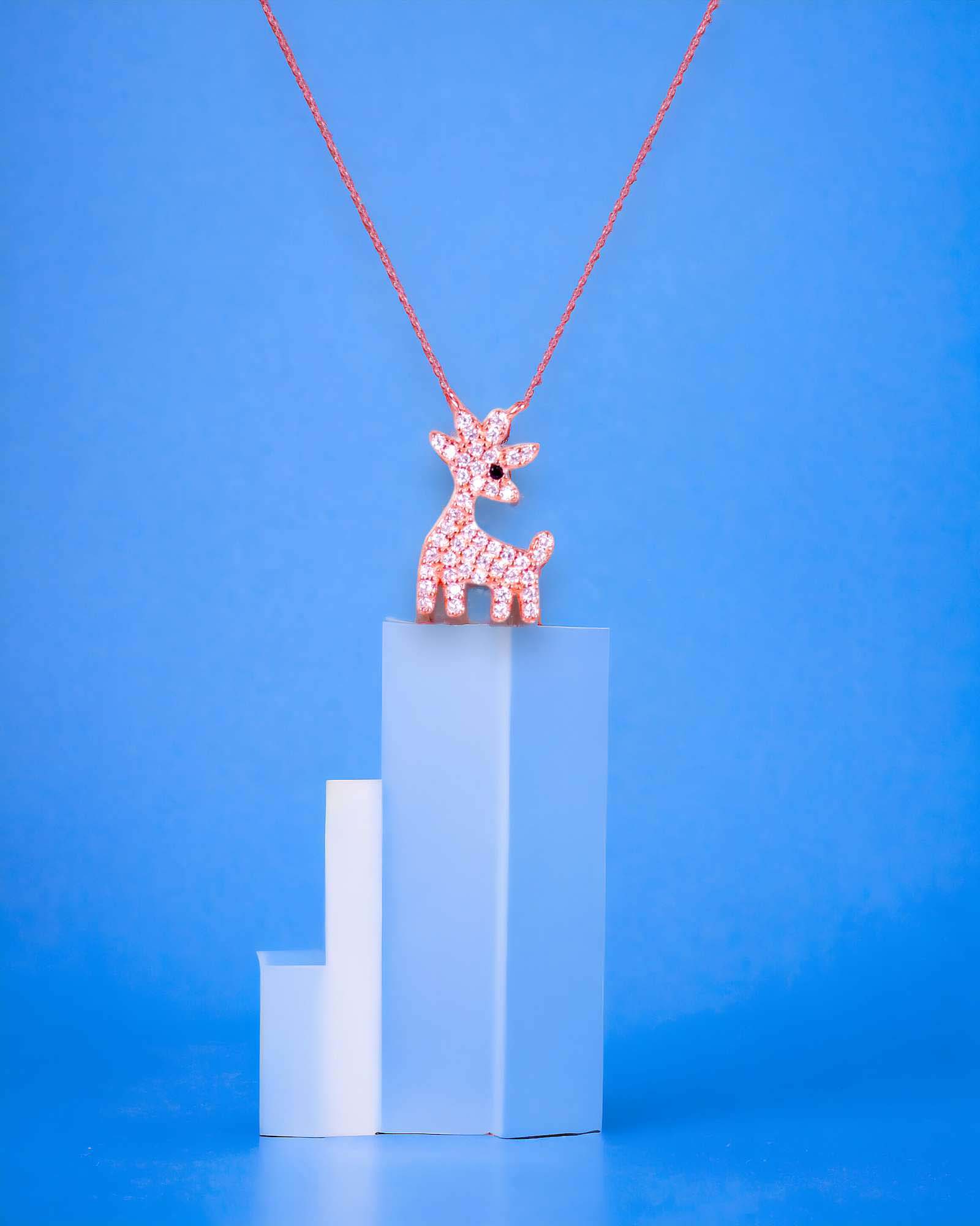 Dear deer 925 silver pendant with chain necklace in rose gold