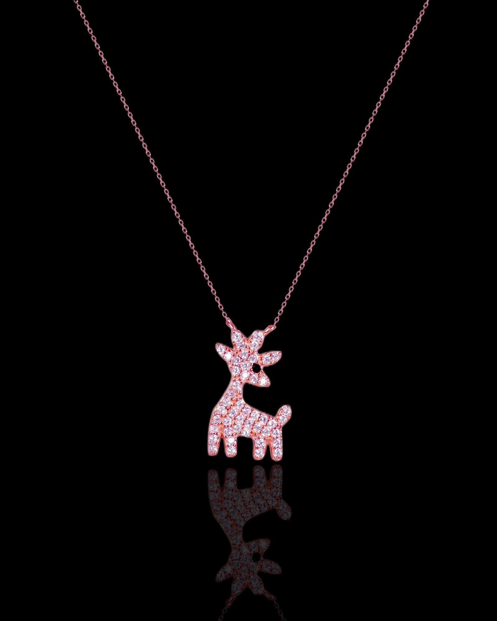 Dear deer 925 silver pendant with chain necklace in rose gold