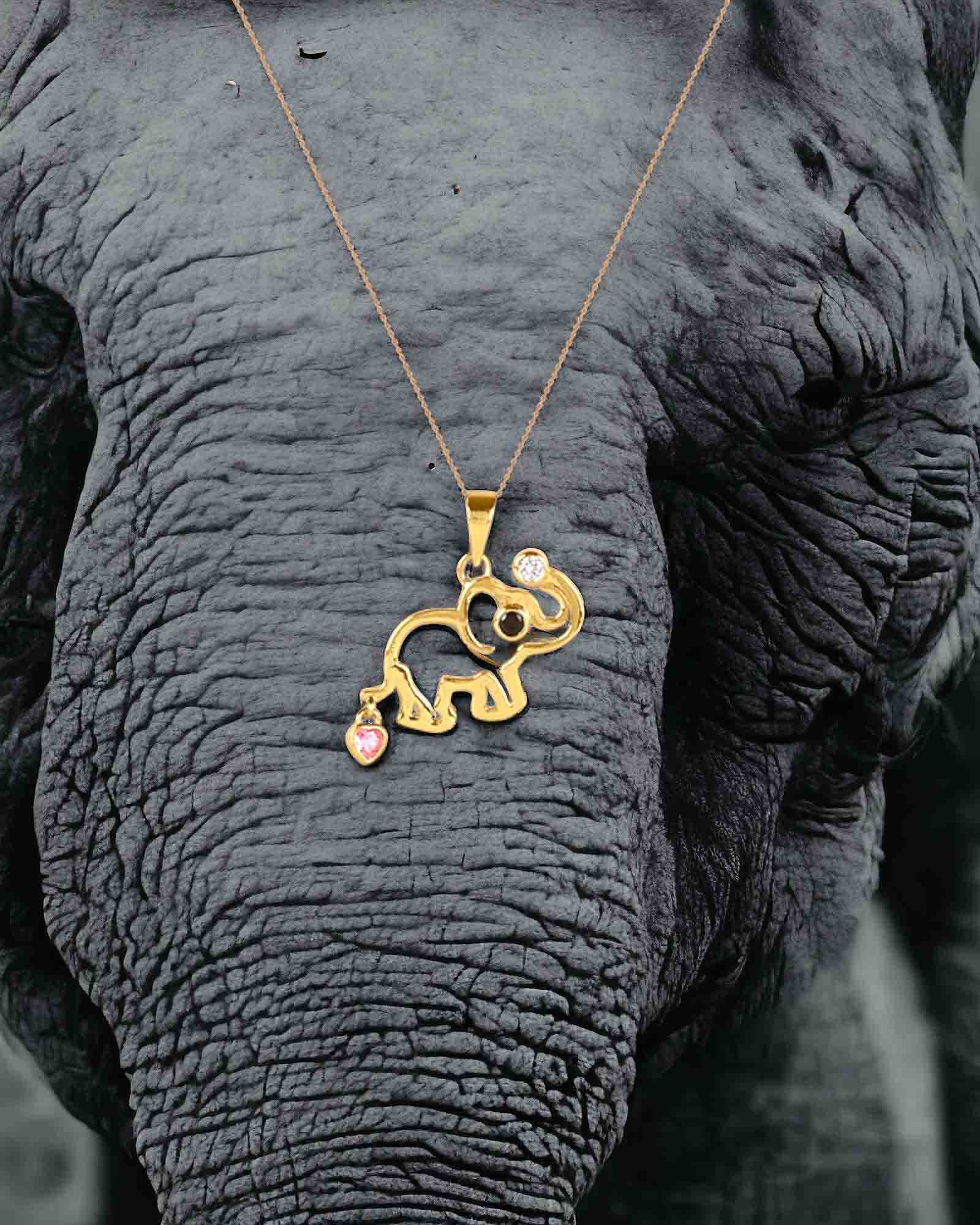 Gold plated Eli elephant 925 silver pendant with link chain