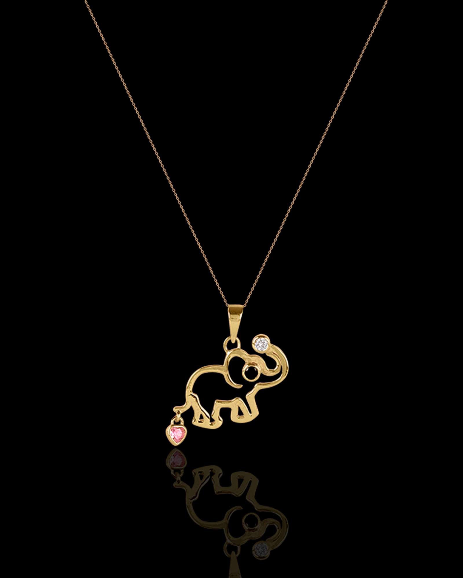 Gold plated Eli elephant 925 silver pendant with link chain