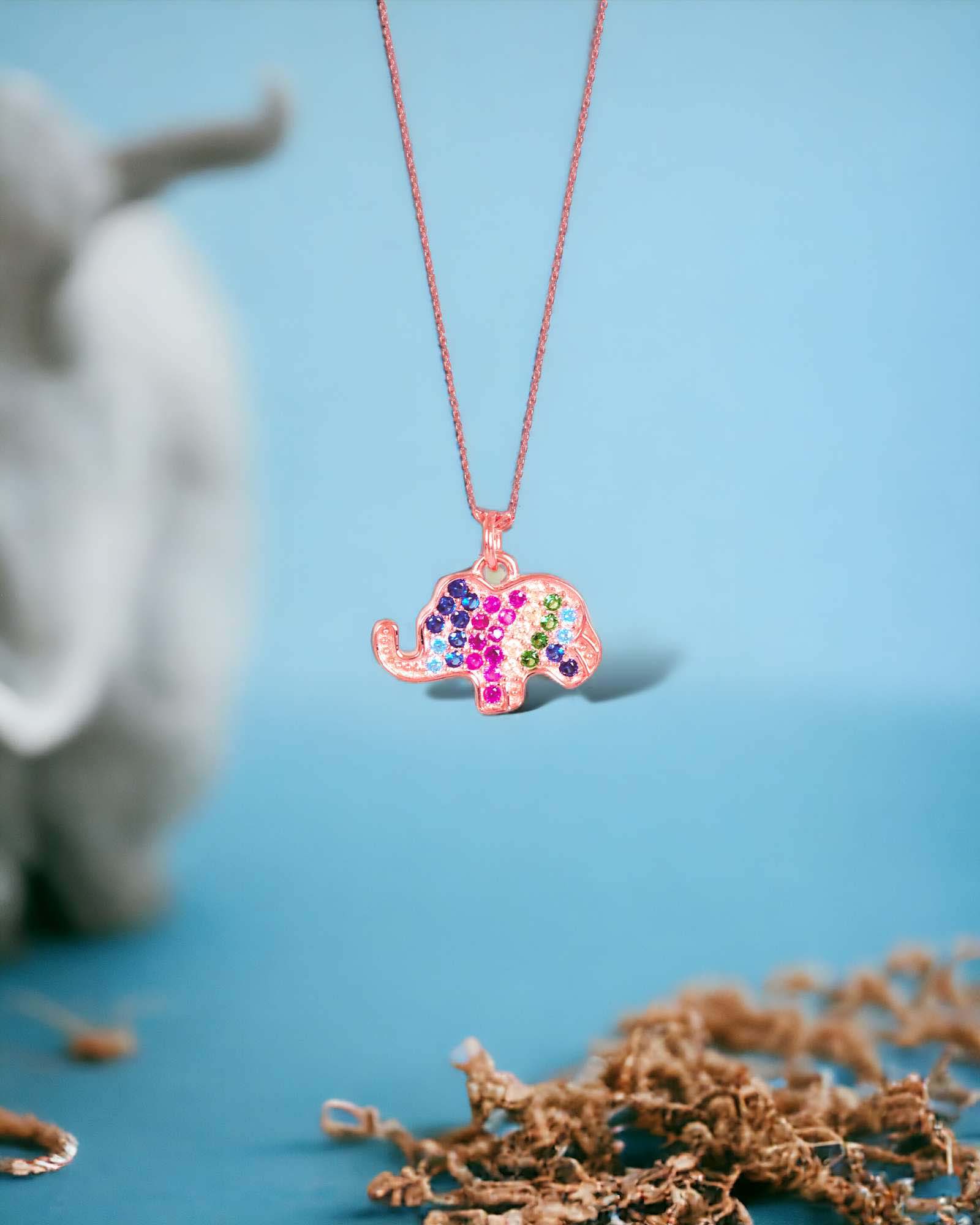 Colourful zircon Maddy Haathi 925 silver pendant with link chain in rose gold