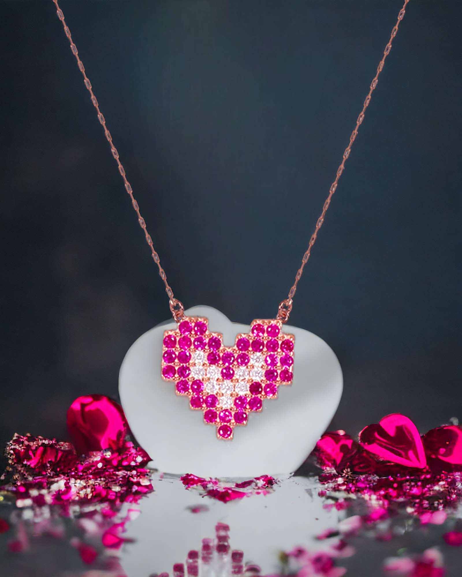 Hearts pure rose gold silver pendant necklace