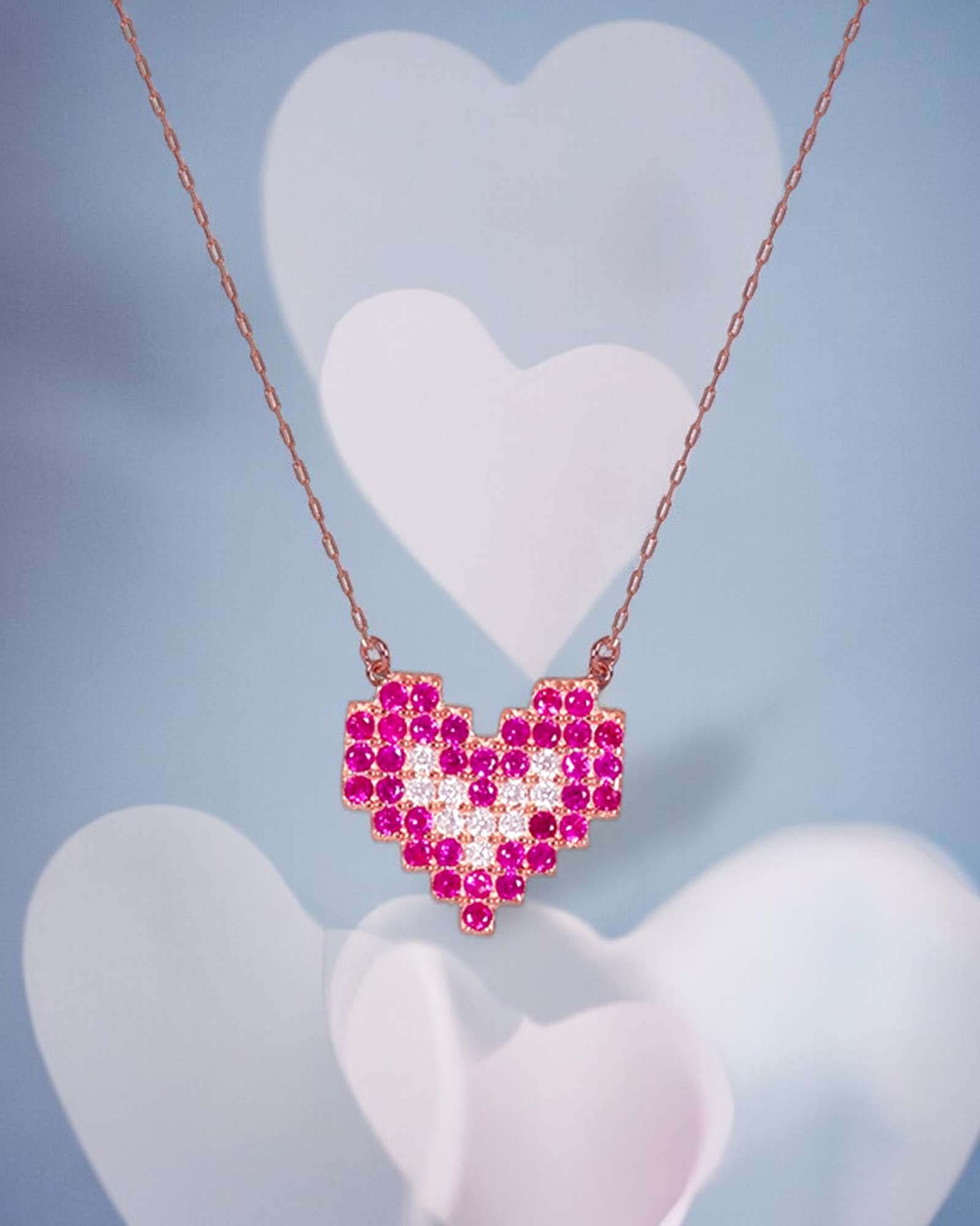 Hearts pure rose gold silver pendant necklace