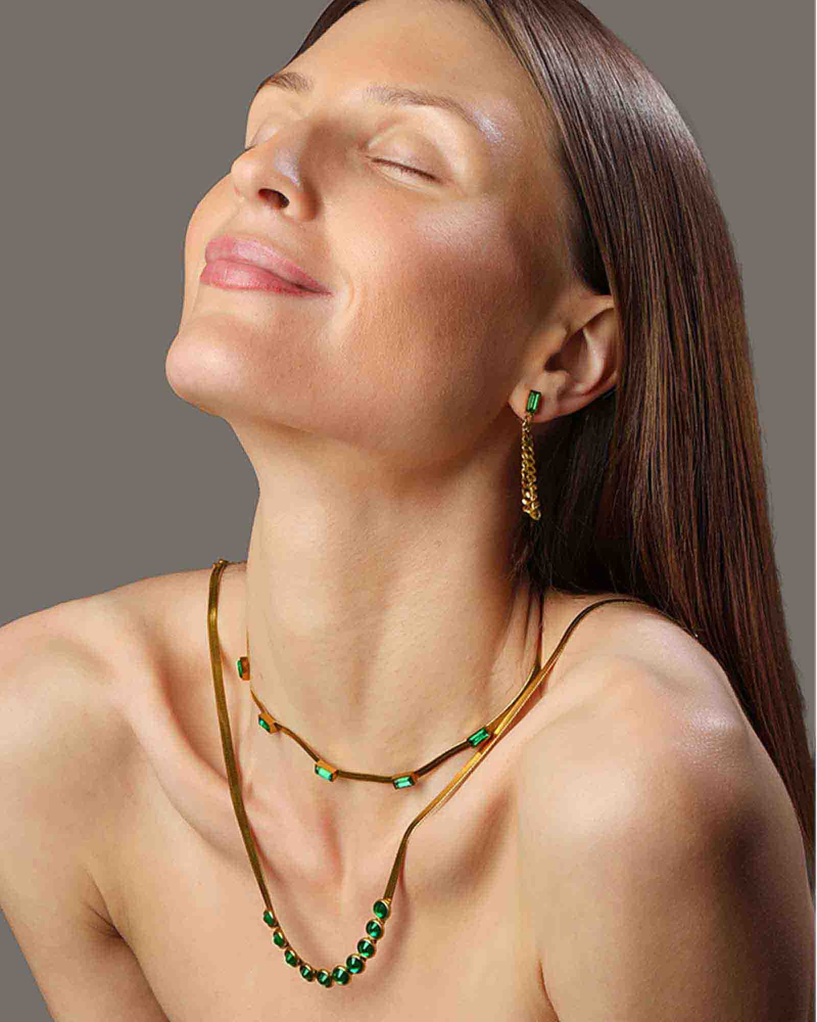 18k gold plated green garnet chain with earrings set