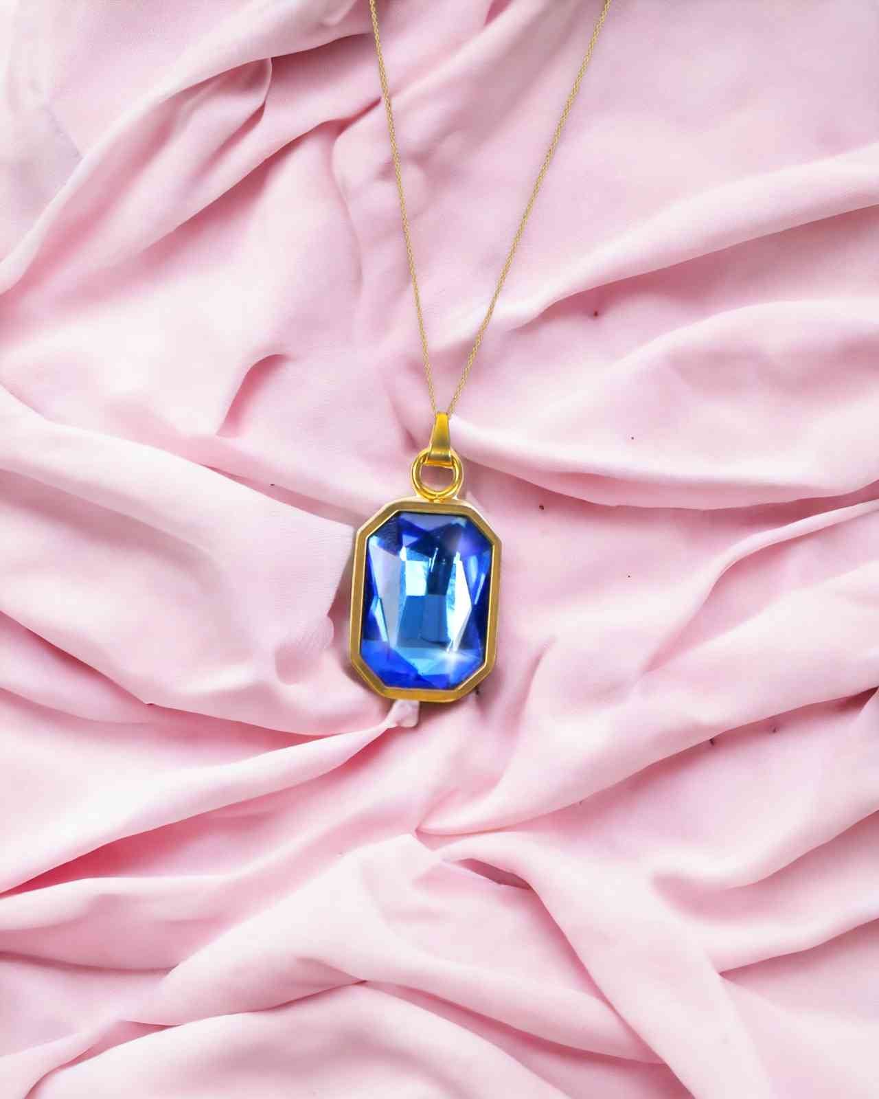 Blue glass crystal pendant with chain