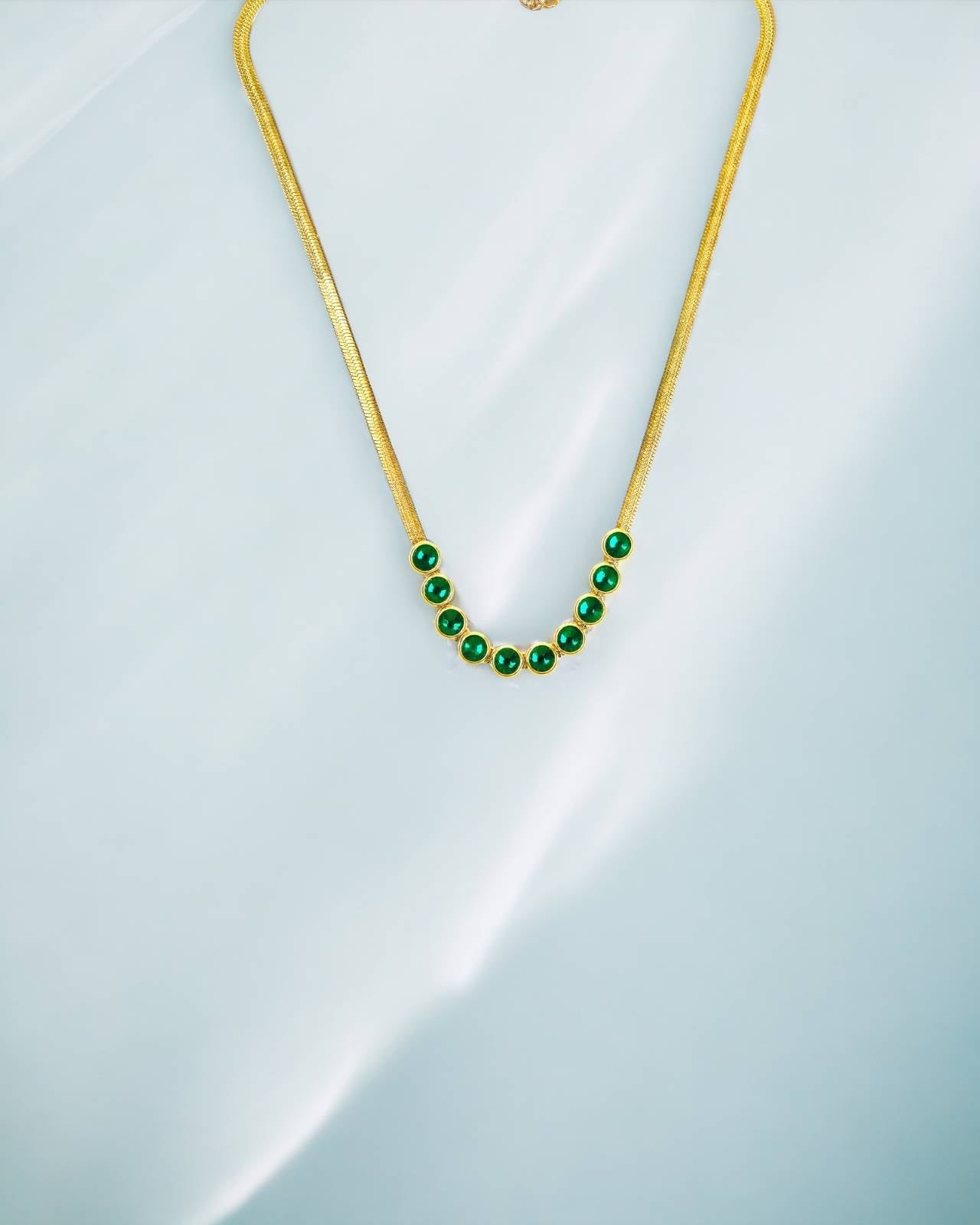 18k gold plated Royal Green necklace made of waterproof stainless steel