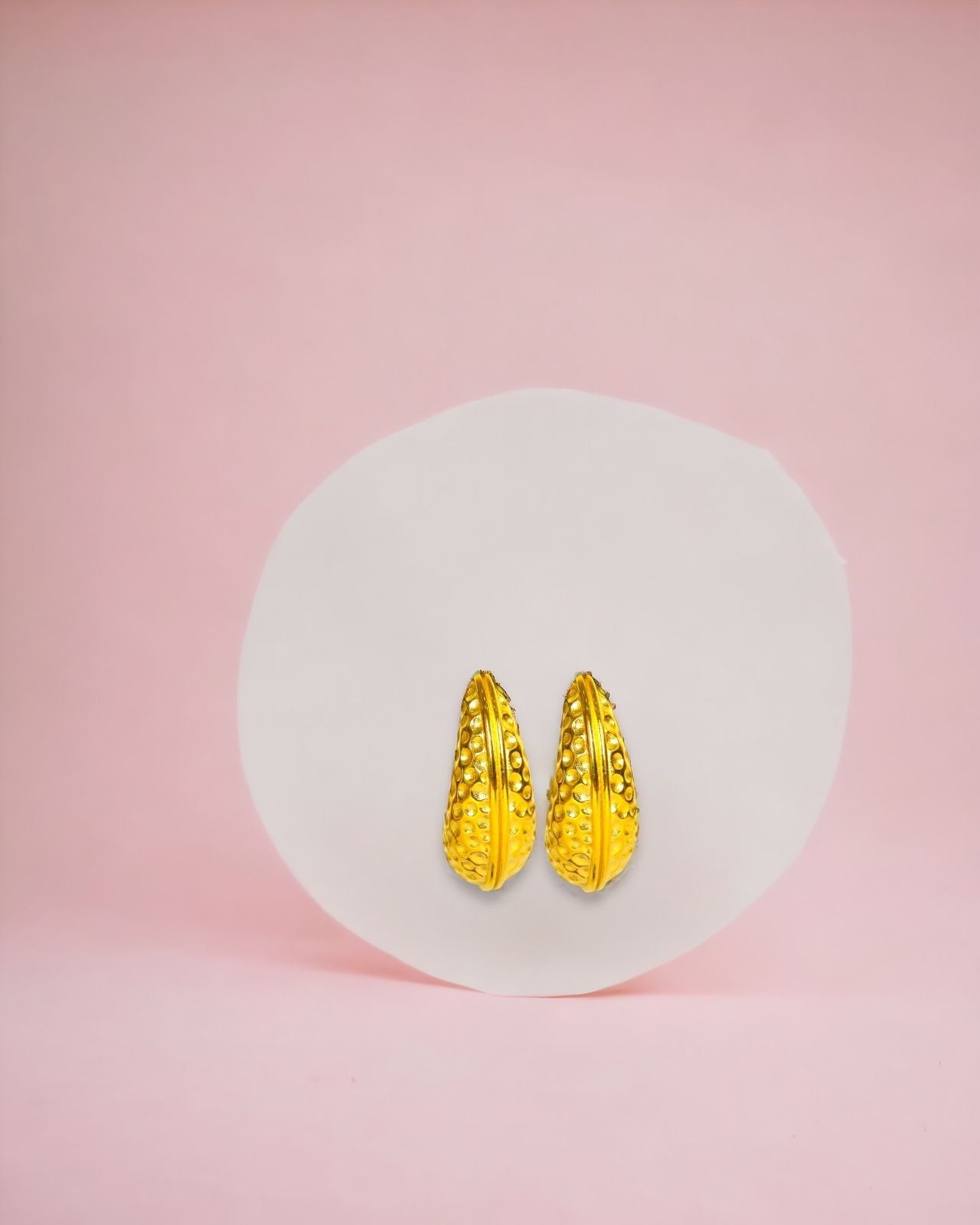 Beaten gold plated leaf earrings, waterproof & tarnishproof