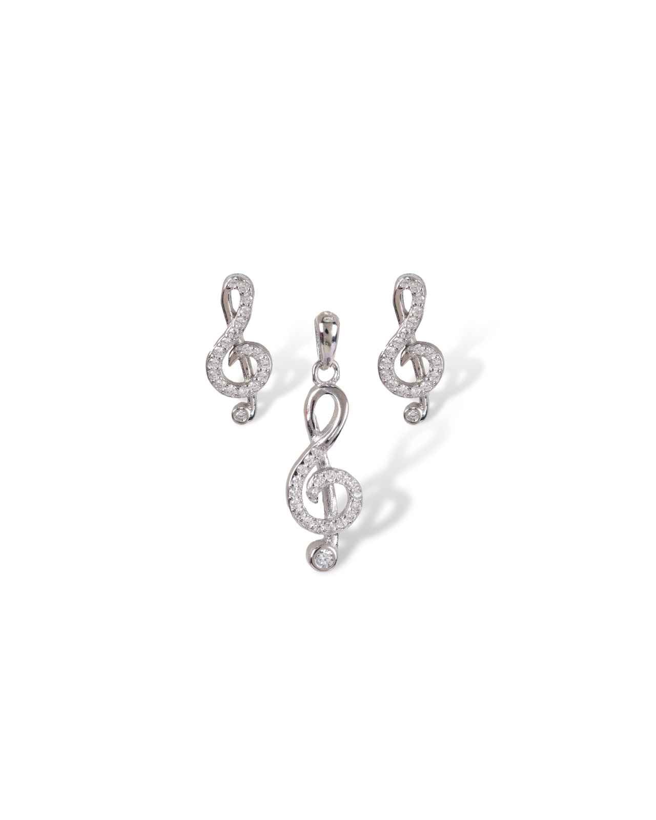 Music sterling silver pendant with earrings, with rhodium plating