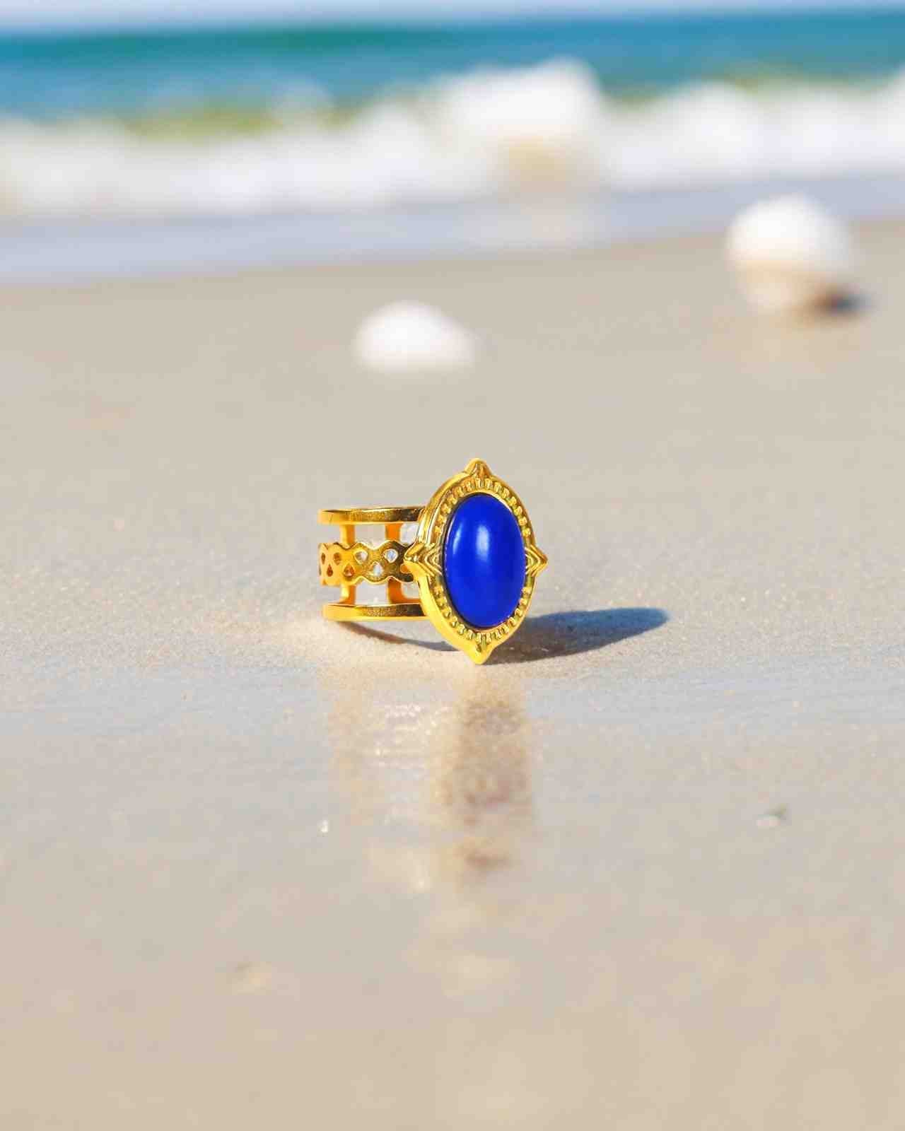 Blue Lapis ring with 18k gold plating