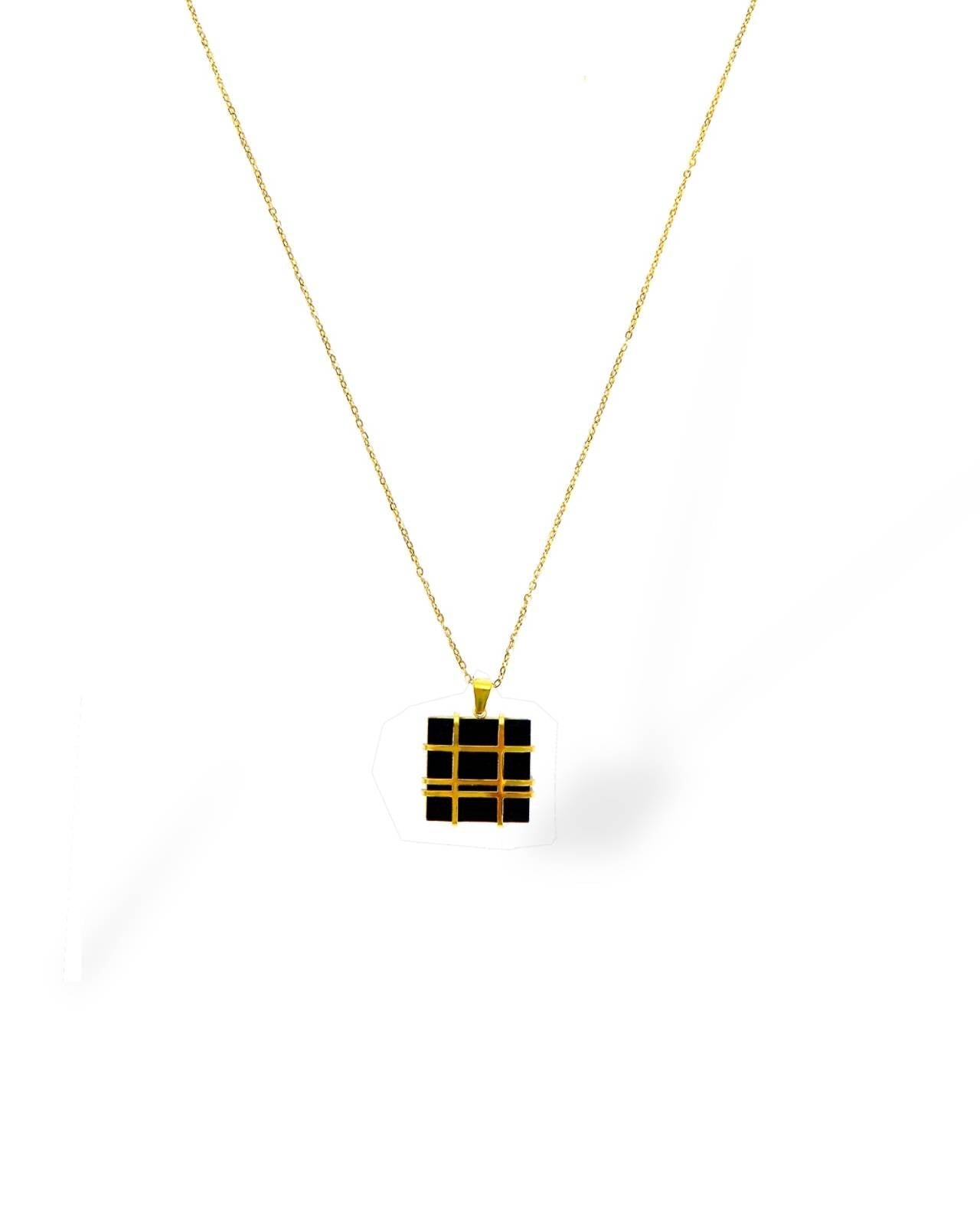 18K Gold Plated Black Onyx stone pendant with chain