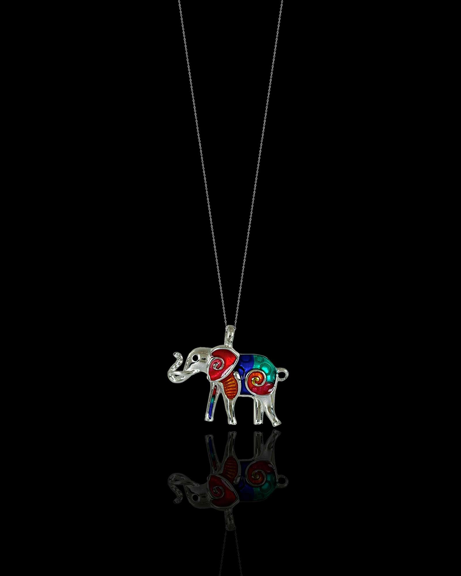 Meena Haathi 925 silver pendant with link chain with rhodium plating