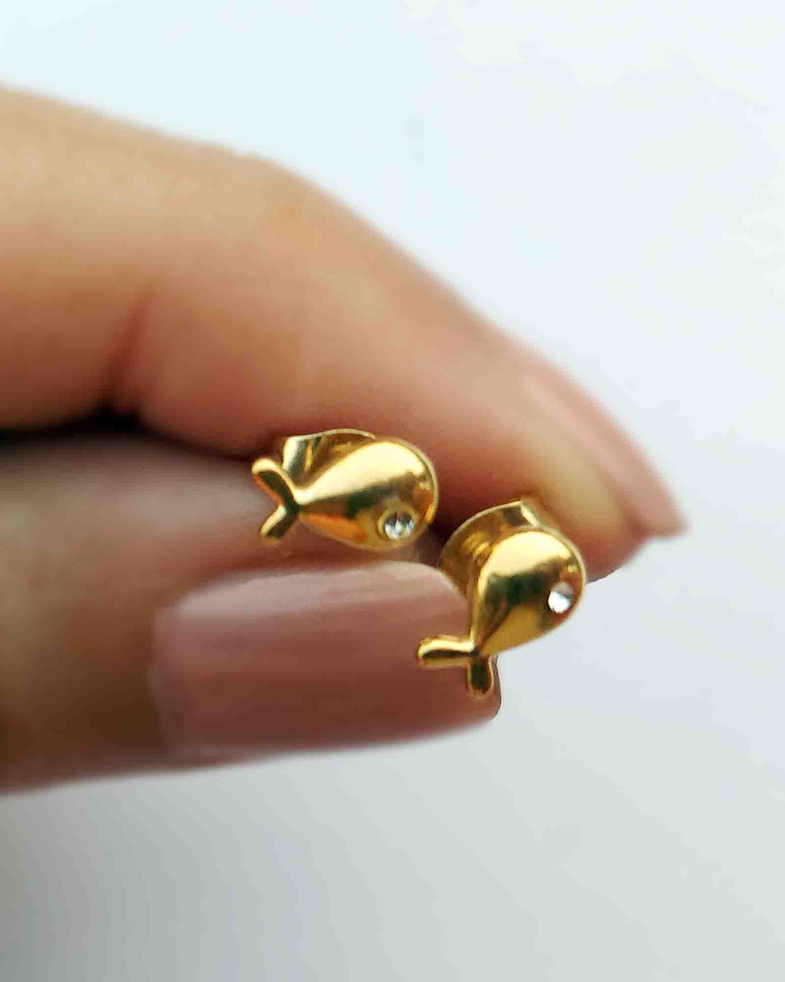 Mini fish 18k gold plated waterproof earrings