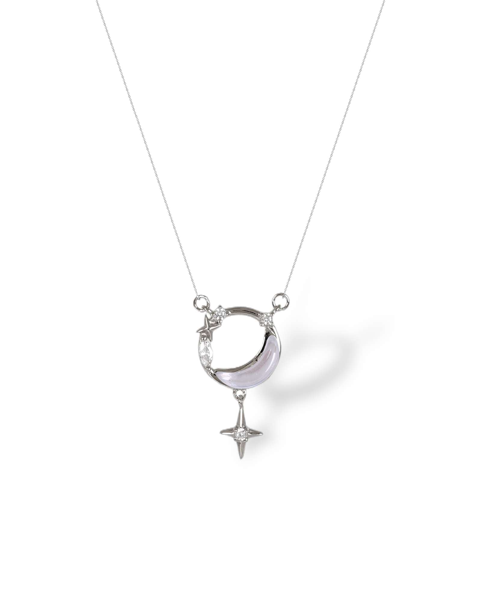 Moon stone star pure silver pendant necklace with rhodium plating