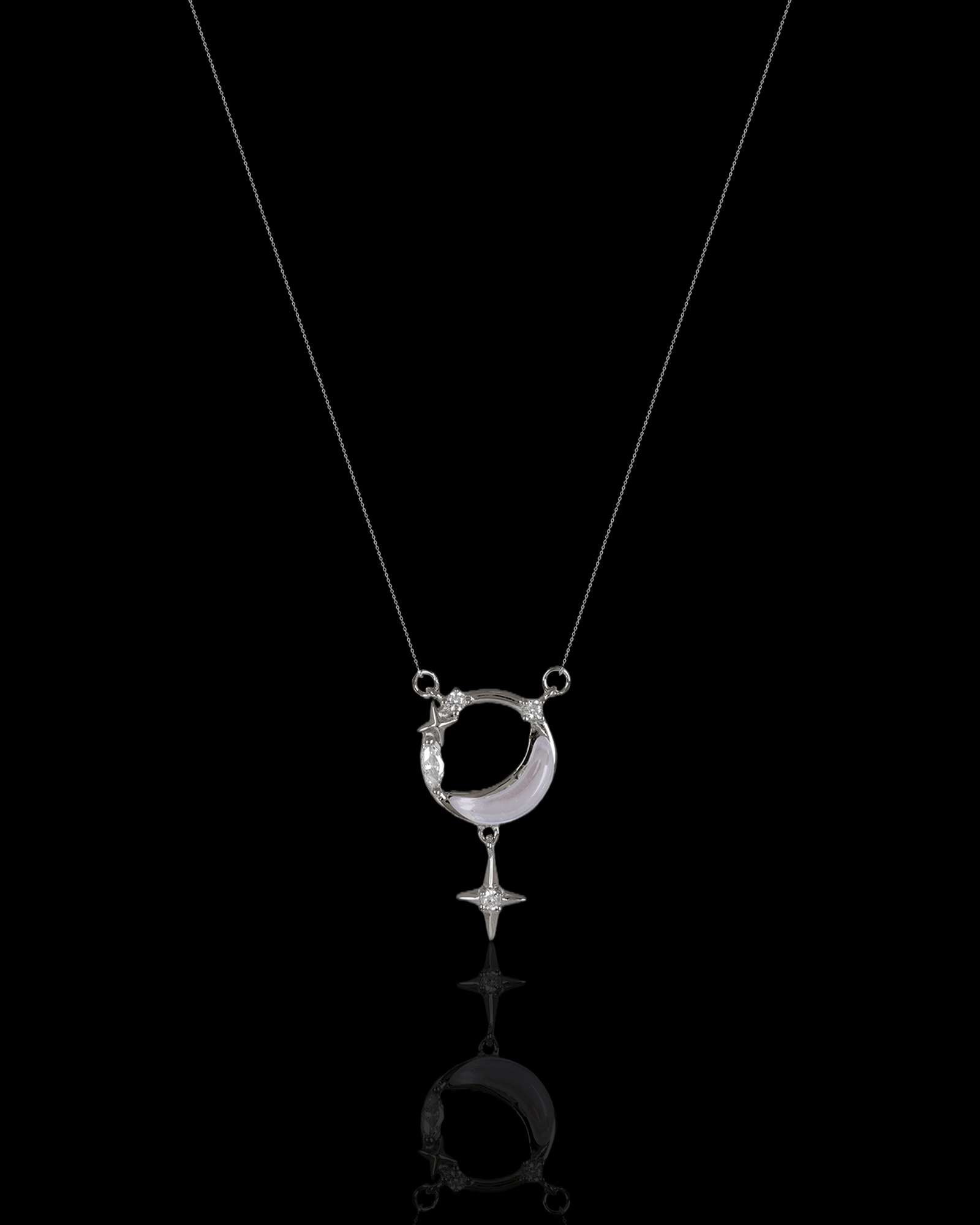 Moon stone star pure silver pendant necklace with rhodium plating