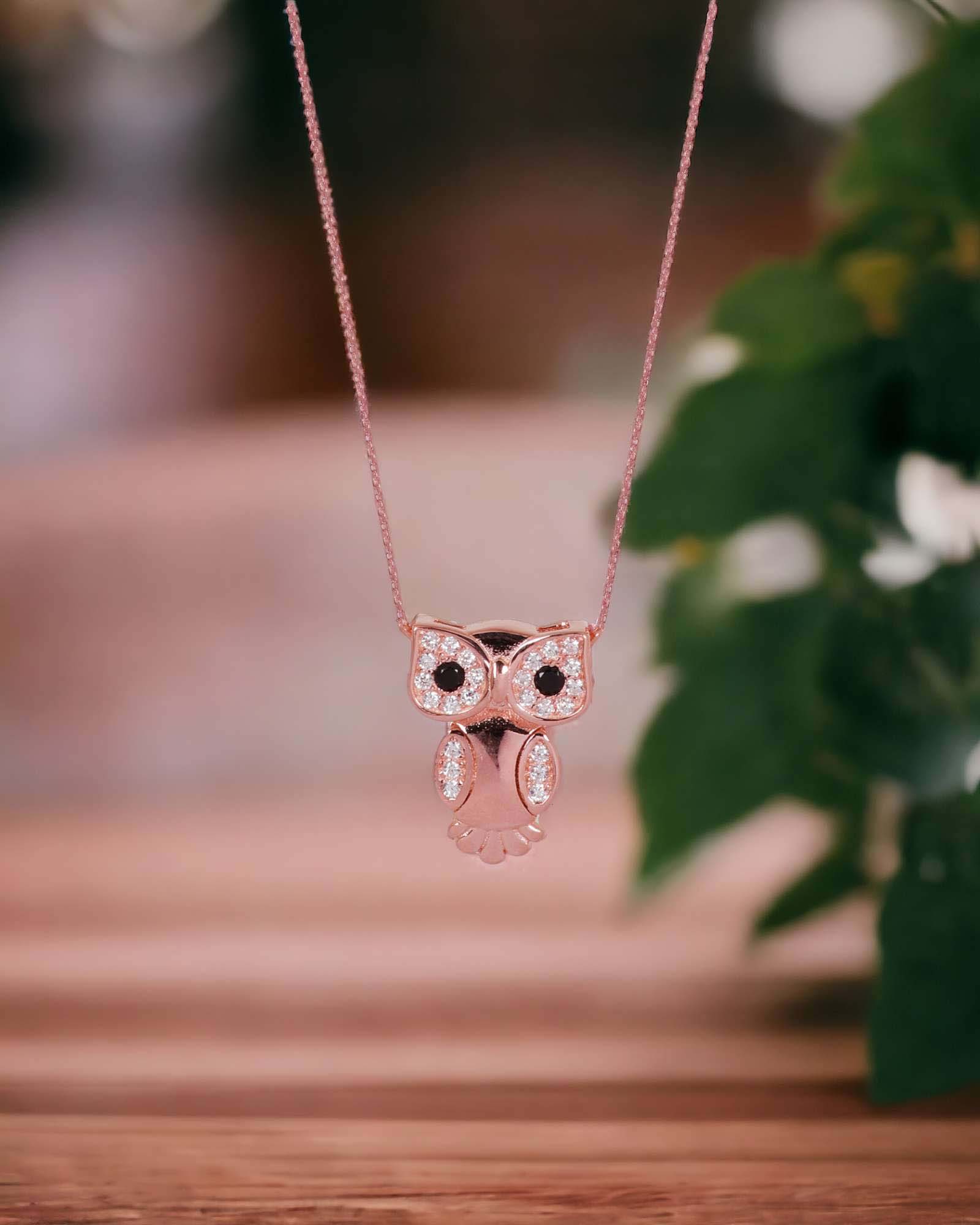 Owlie 925 rose gold silver pendant with chain necklace